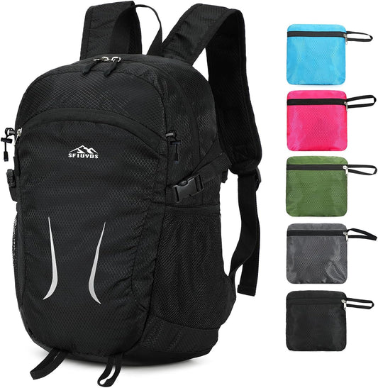 Large Hiking Daypack,30L Water Resistant Hiking Backpack Packable Lightweight Travel Day Pack for Women Men (Black, Large)