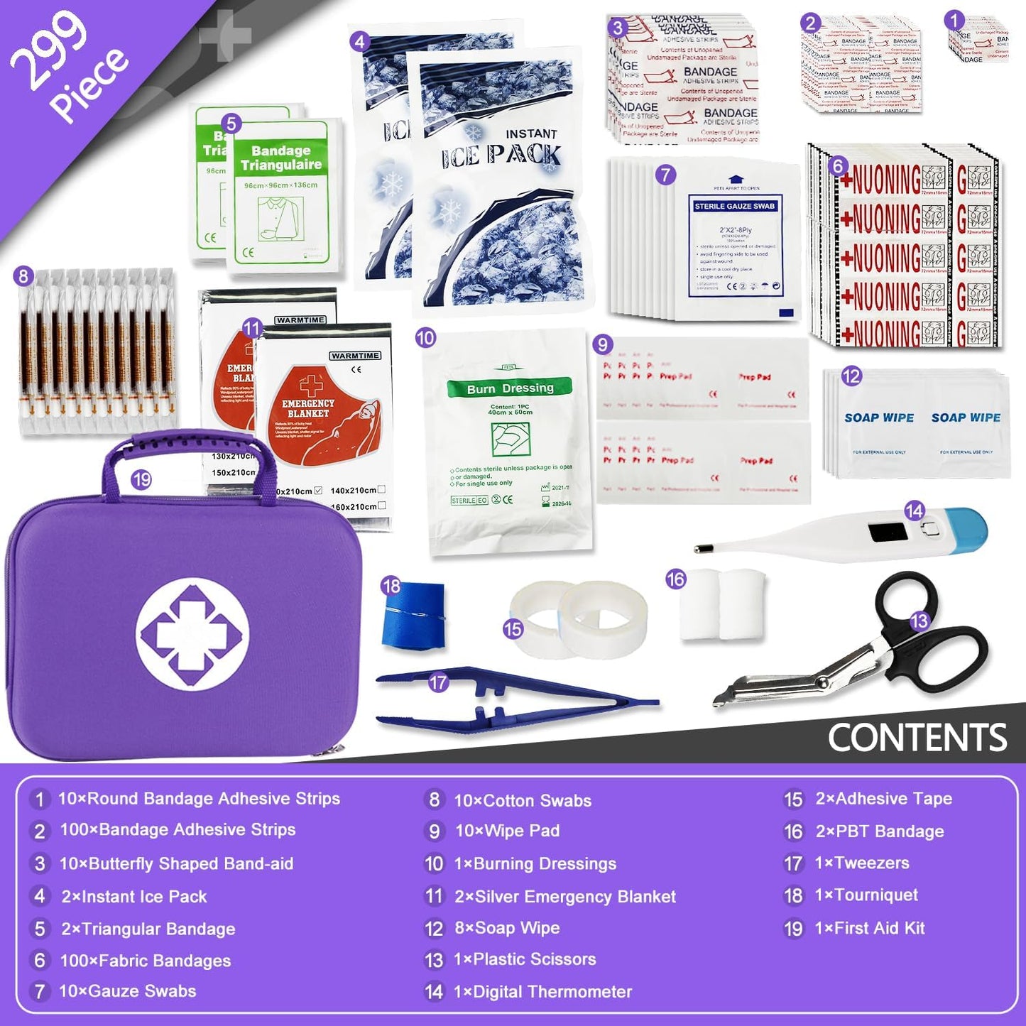 First-Aid Portable-Home Emergency-Kit Car-Travel - 299Pcs Urgent Basic First Aid Set Earthquake Emergency Kit Outdoor Backpacking Gear for Hiking Office Purple AMORNING