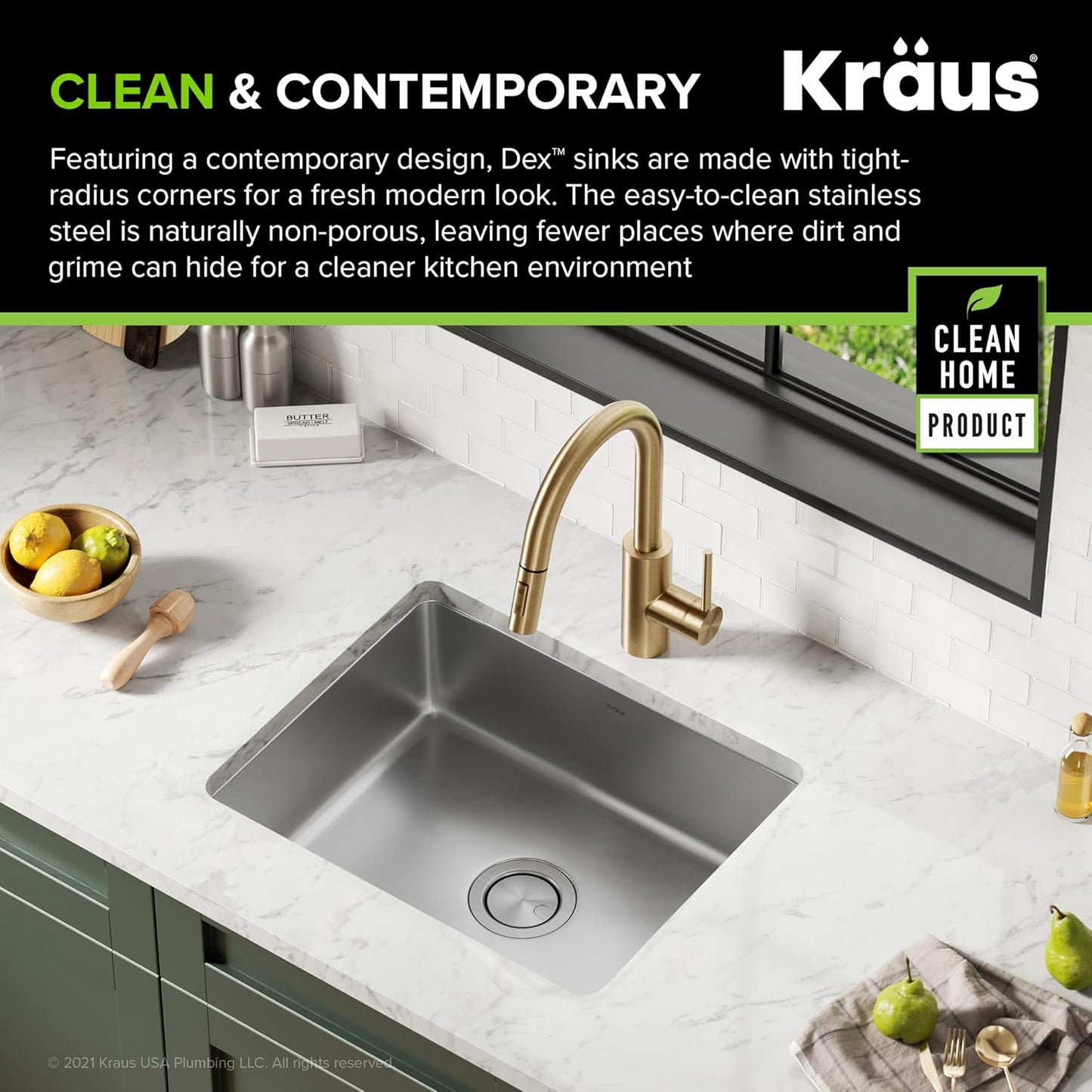 KRAUS Dex 21-inch Undermount 16 Gauge Stainless Steel Single Bowl Kitchen Sink, KA1US21B