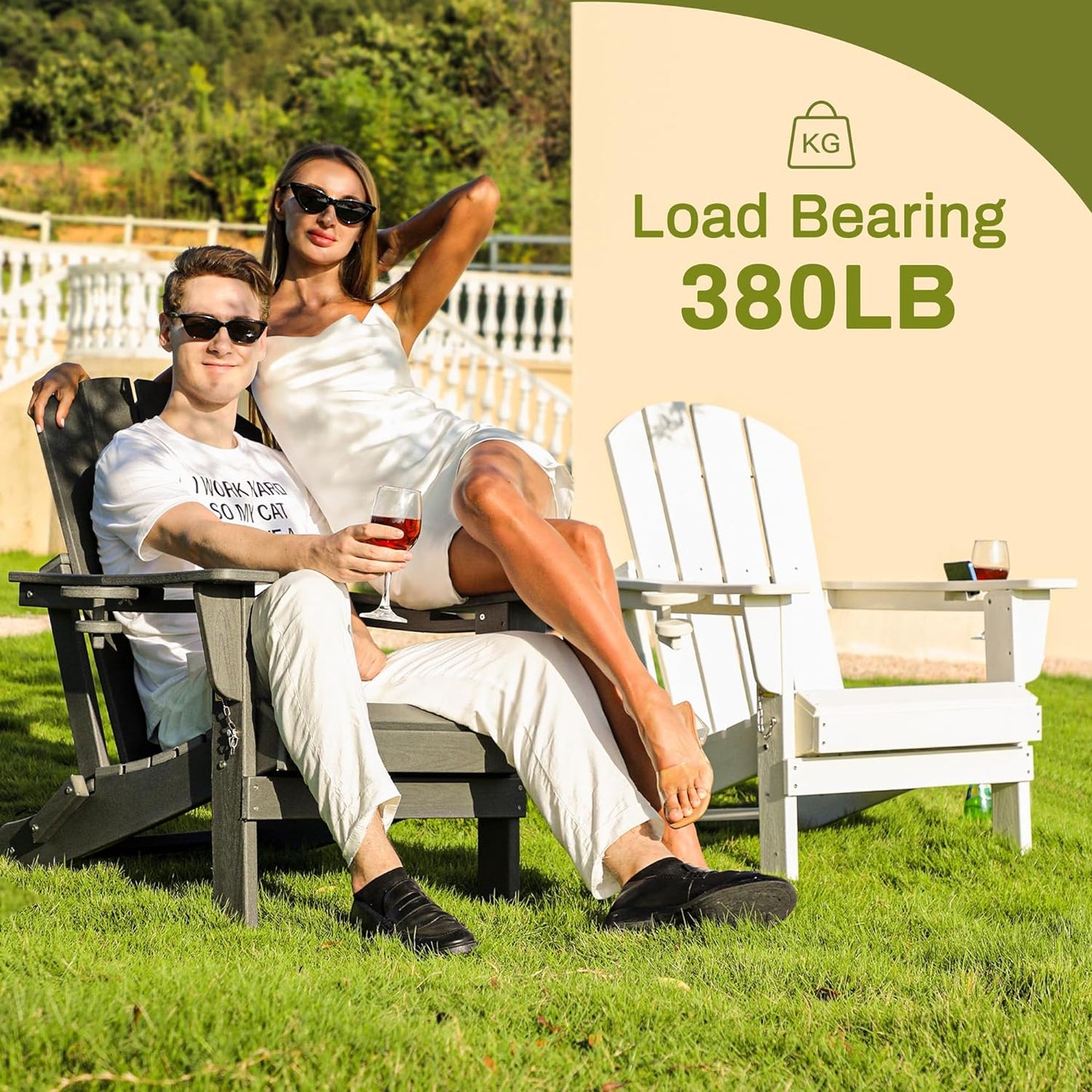 SERWALL Adirondack Chair with Cup Holders - Composite Adirondack Chairs HDPE Outdoor Chairs All Weather Use- White