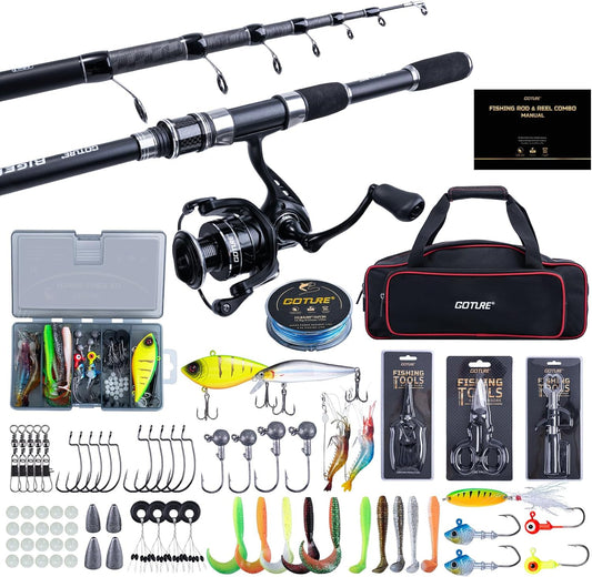 Goture Fishing Rod and Reel Combo,Fishing Pole,Telescopic Fishing Rod Kit with Spinning Reel, Telescopic Fishing Pole with Carrier Bag for Freshwater Saltwater for Men Women