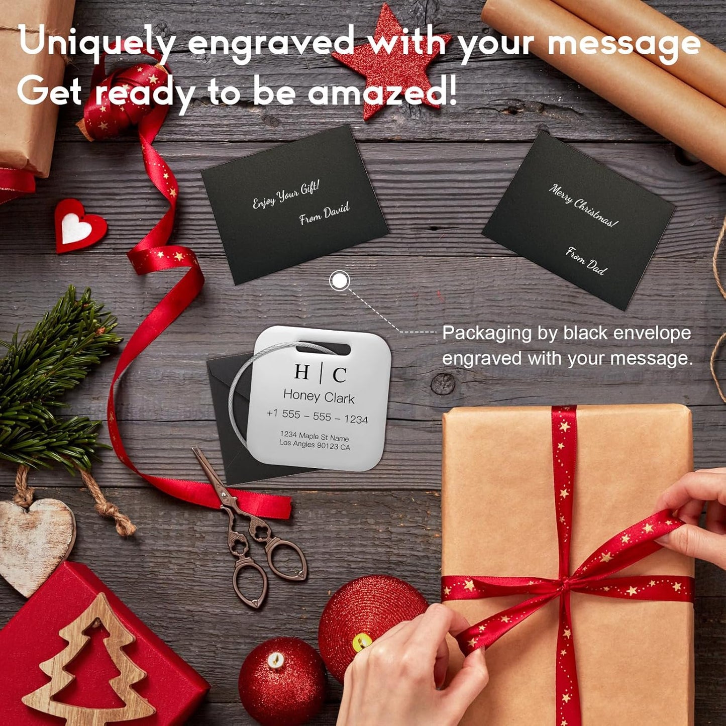 Stainless Luggage Tags for Suitcases 4 Pack: Metal Personalized Luggage Tags for Backpacks & Bags with Customizable Texts (Silver)