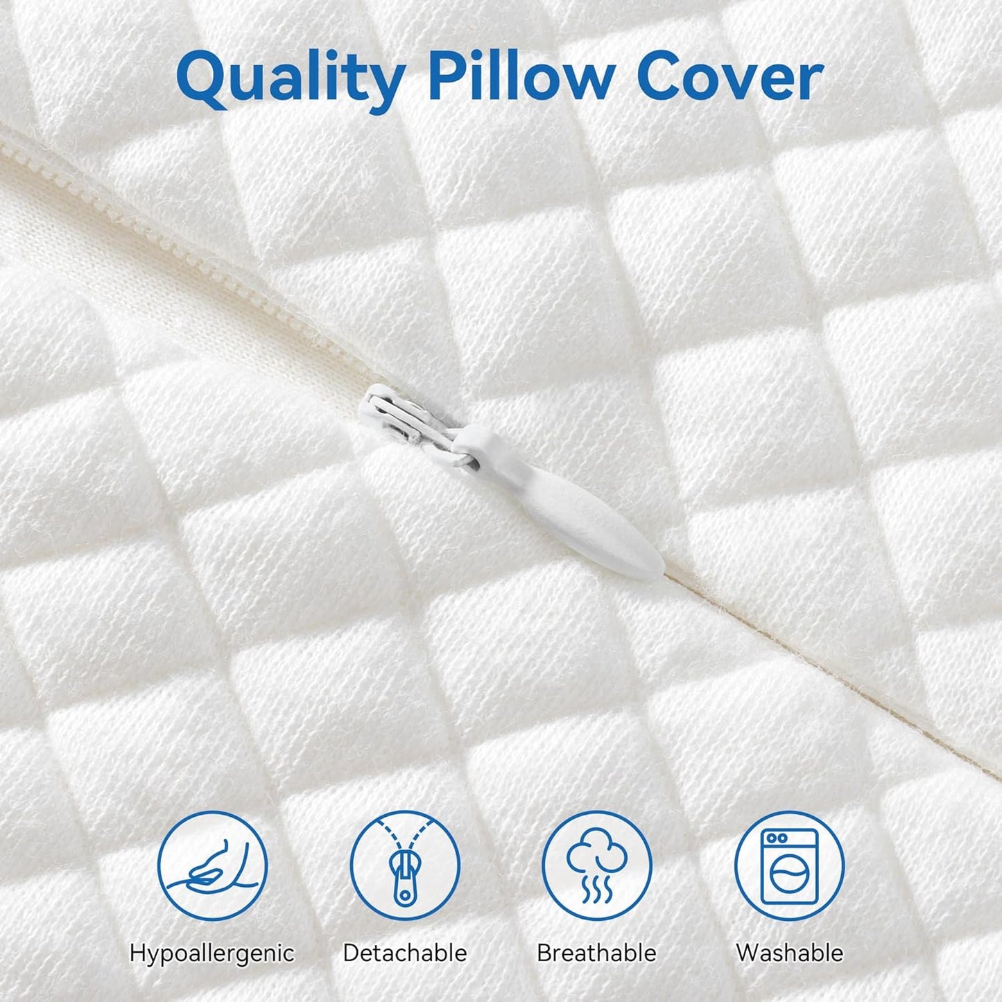 Ergonomic Memory Foam Pillow with Washable Zippered Soft Cover Contour Cervical pillows for Neck Pain and Side Sleeper Back Support Orthopedic Pillow, White