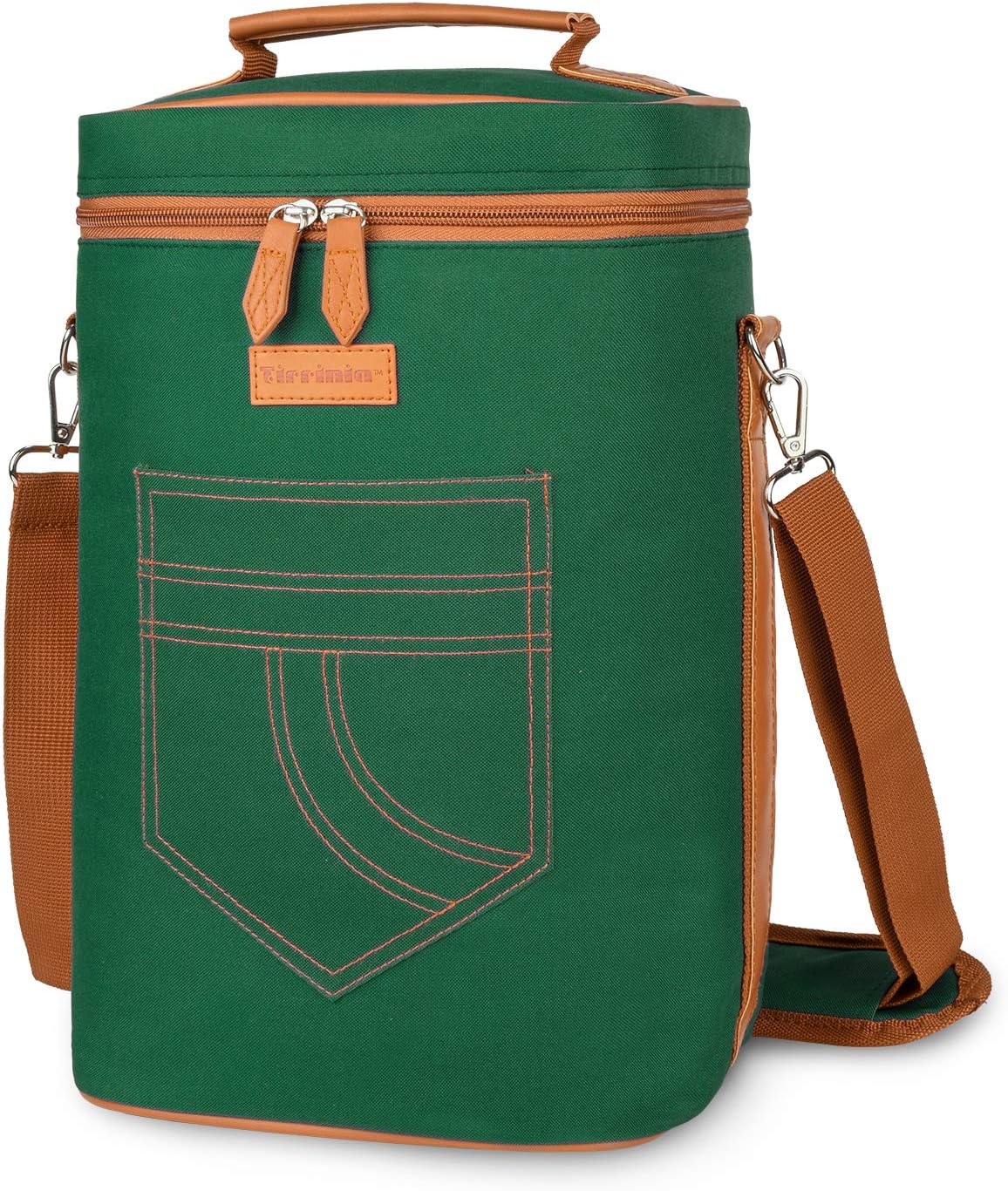 Tirrinia 4 Bottle Wine Gift carrier - Insulated & Padded Portable Wine Carrying Cooler Tote Bag for Travel, BYOB Restaurant, Wine Tasting, Party,Gift for Wine Lovers, Green