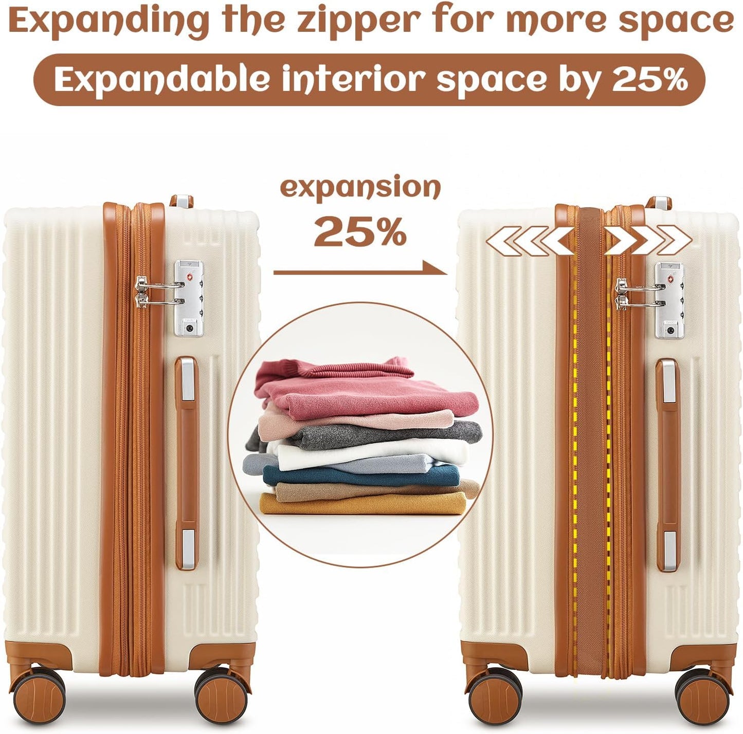 imiomo Luggage Sets 3 Piece,Expandable Hardside Suitcase Set with Spinner Wheels,Lightweight Travel Luggage set with TSA Lock（20/24/28,White）