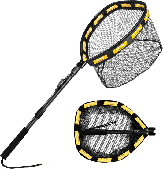 PLUSINNO Floating Fishing Net for Steelhead, Salmon, Fly, Kayak, Bass, Trout Fishing, Catfish, Rubber Coated Landing Net for Easy Catch & Release for Easy Transportation & Storage