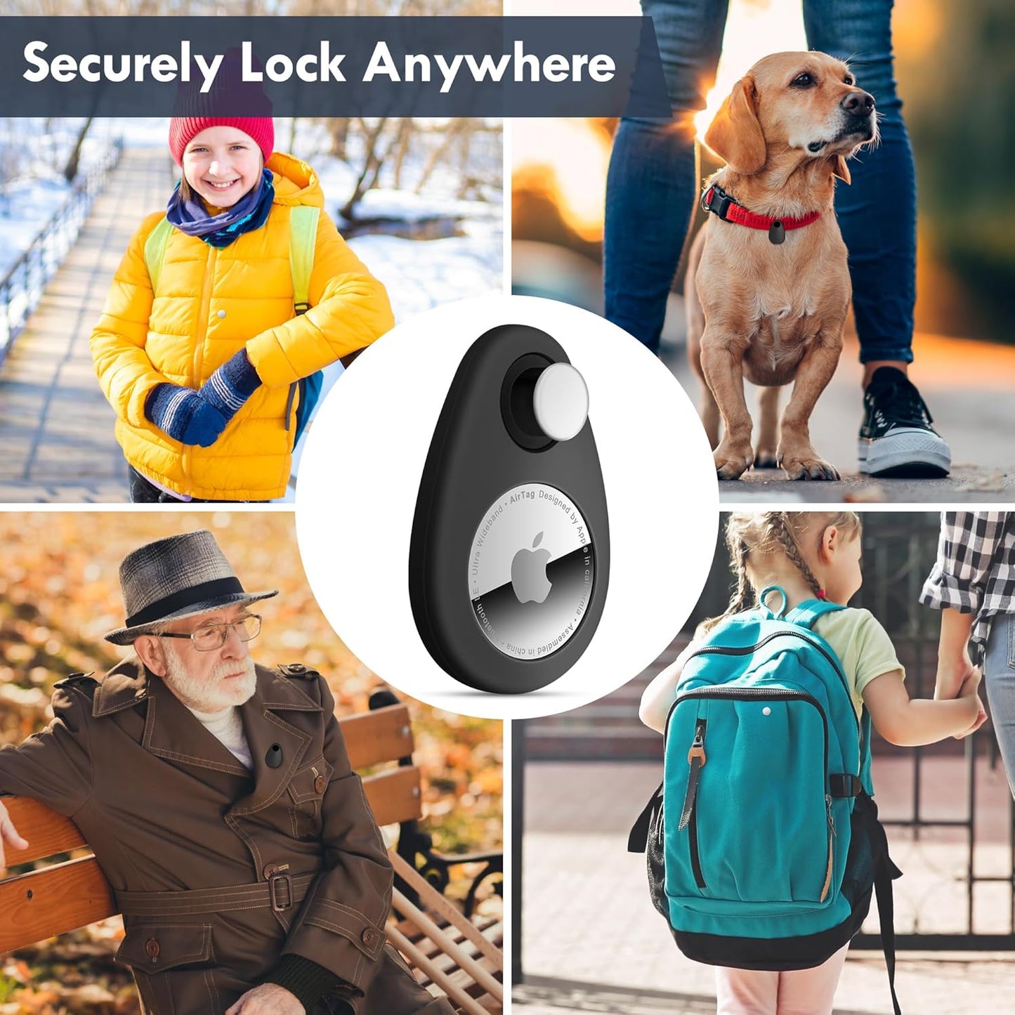 for Airtag Holder for Kids Hidden 2 Pack GPS Tracker Case, Anti-Removal Sercutiry Air Tag Case with Pins, GPS Cover Suitable for Children, Elderly, Pets, Backpack, Luggage (Blue&Black)