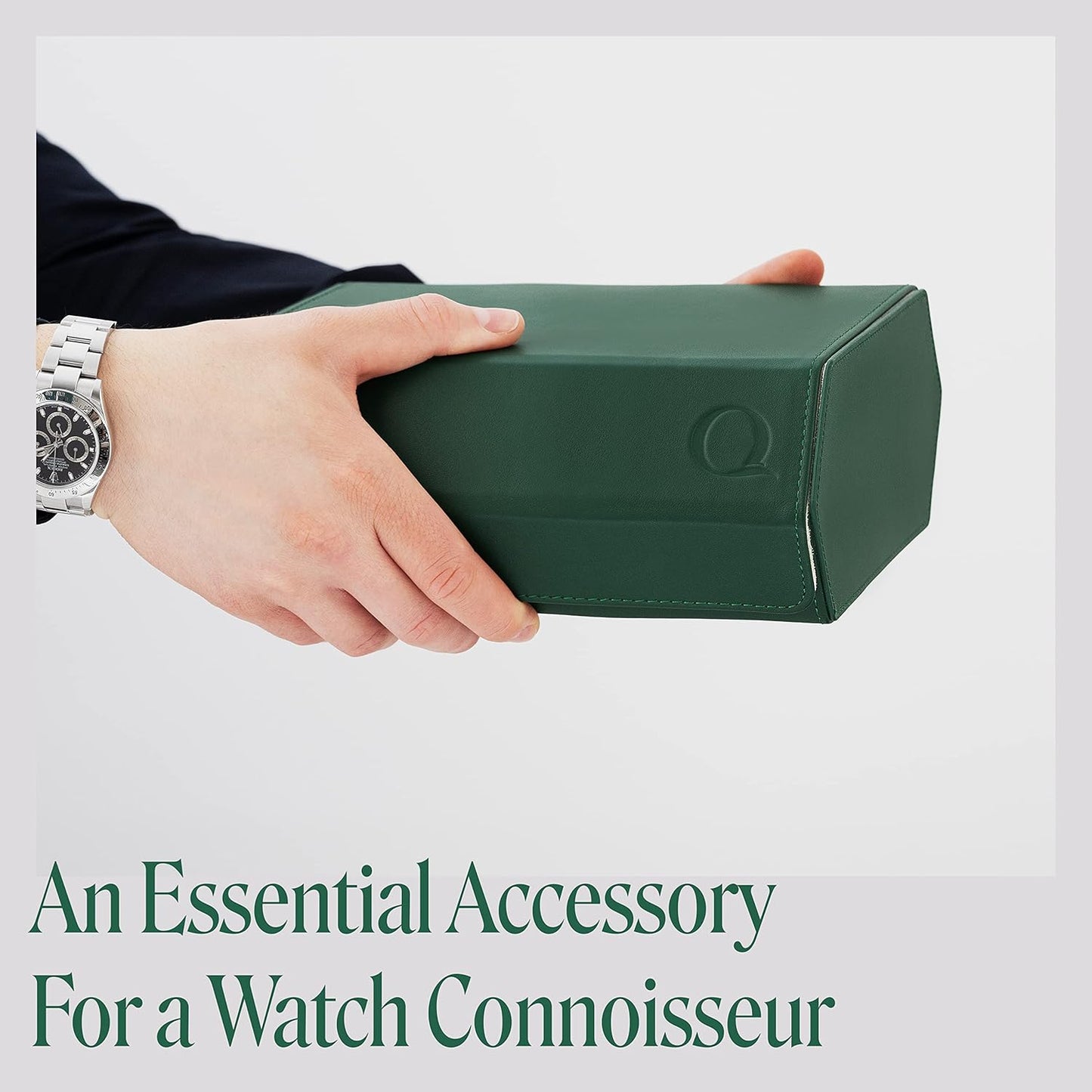 Napa Leather Watch Case for Men - Watch Roll Storage Organizer & Watch Display - Six Slot Luxury Watch Box for Home or Travel - Mens 6 Watch Holder Case (Green Cream)