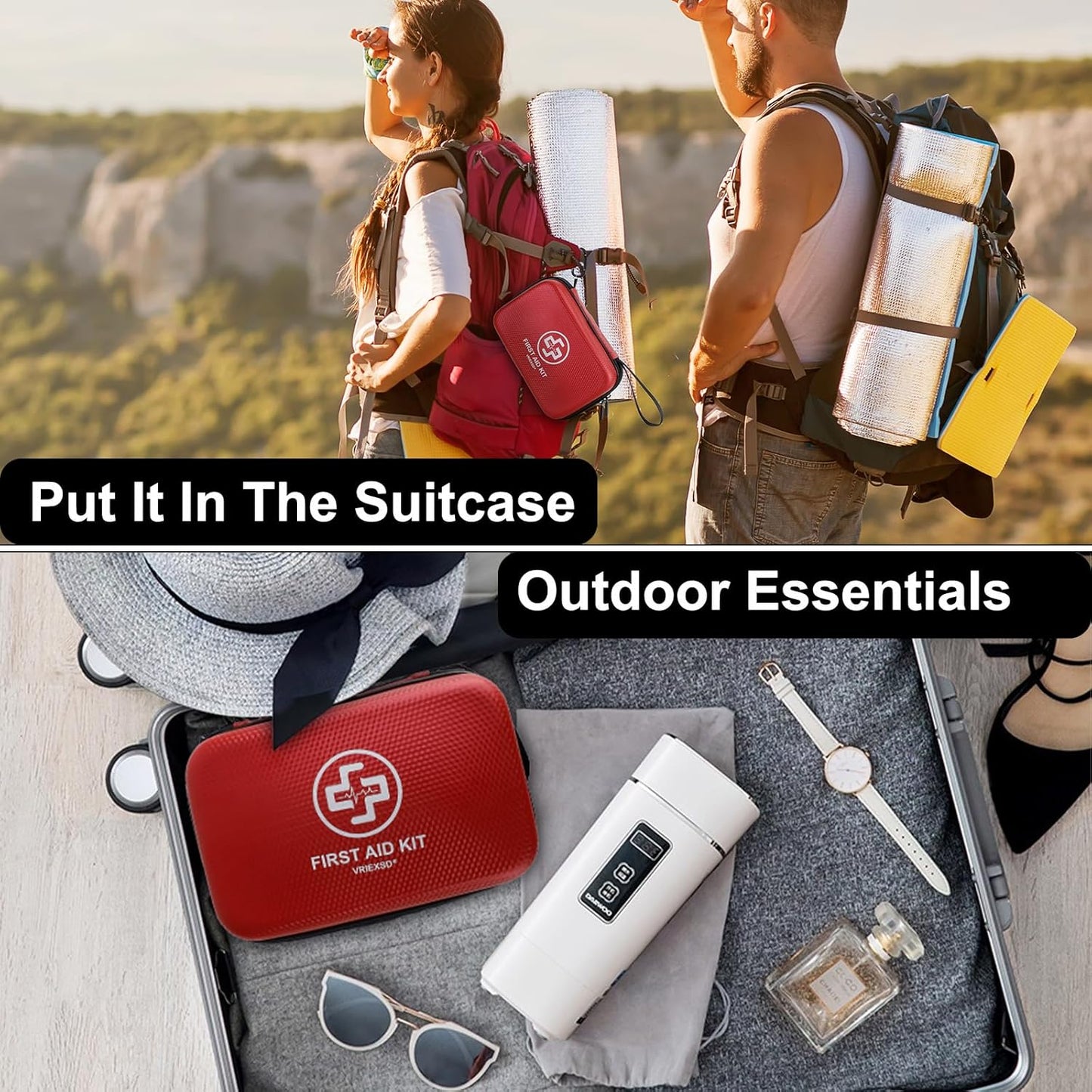 Premium First Aid Kit, 320 Piece Waterproof Hard Shell Eva First Aid Kit for Home, Camping, Cars, Hiking, Travel, Businesses & Outdoor Emergencies - Emergency Medical Kits (Red)