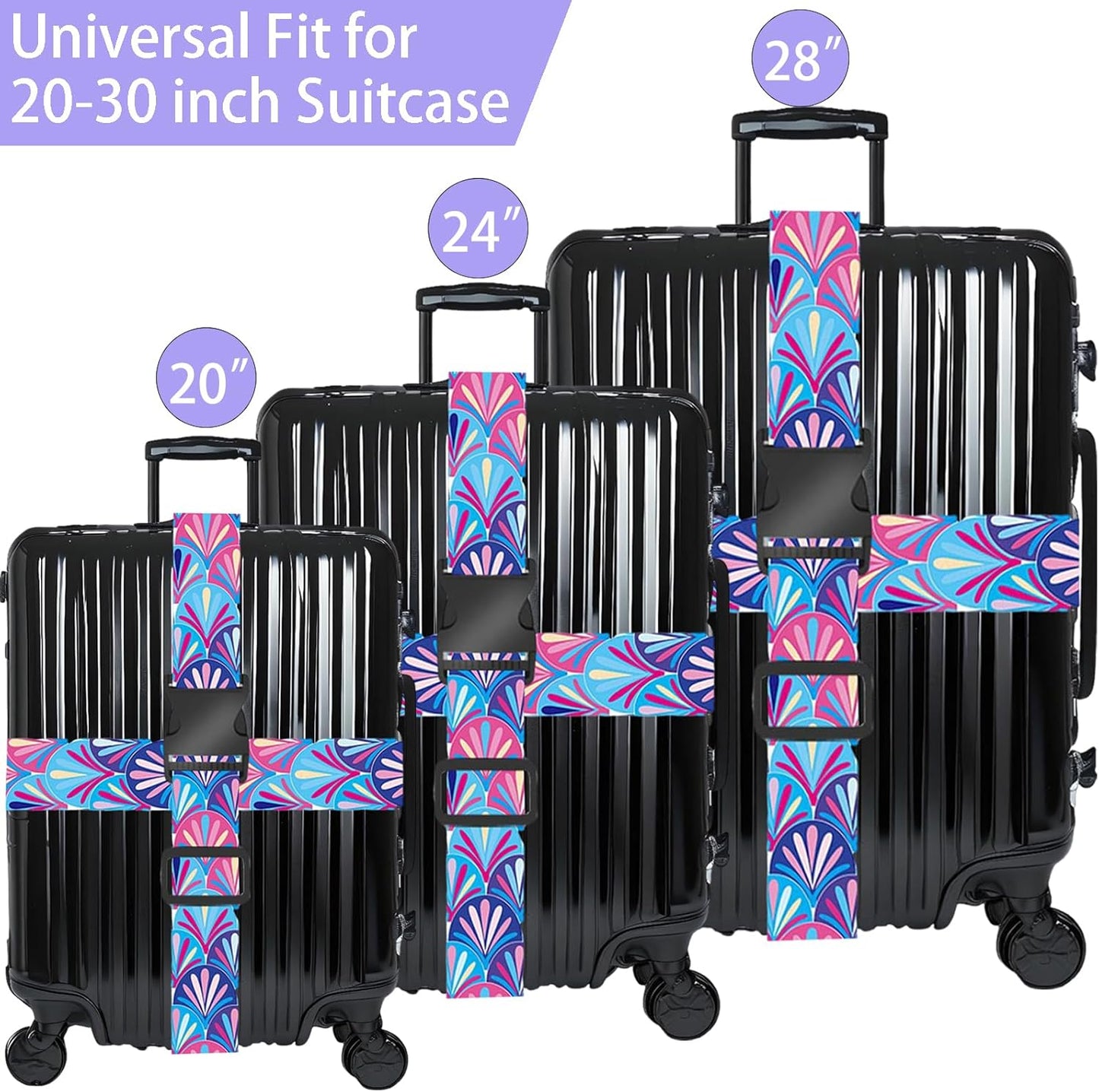 Plumes Luggage Straps for Suitcases, Adjustable Luggage Travel Belts to Keep Luggage Security While Travel, Strong Polyester Fabric, Easy-to-Recognize Stylish Design Travel Essentials, 2 Pack