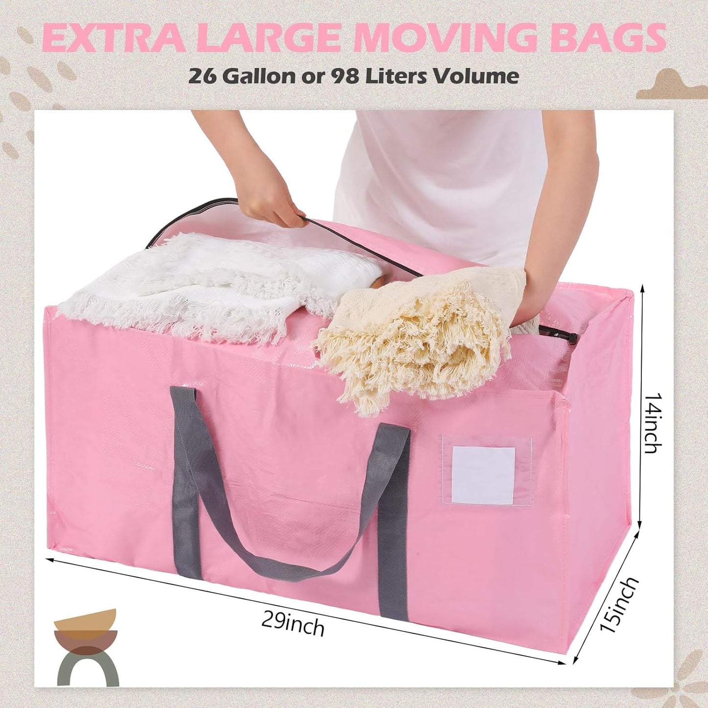 8 Pack Extra Large Moving Bags Heavy Duty Packing Bags with Extra Long Handles and Zippers Storage Totes for College Students Room Dorm Essentials Packing Supplies (Mixed Colors)