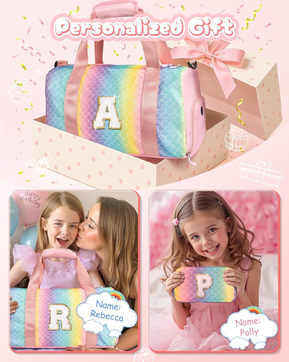 Birthday Gift for Granddaughter-Girl Gym Bag with Shoe Compartment, Kid Personalized Weekender Overnight Bags, Initial Travel Tote with Makeup Pouch, Christmas Gifts for Girls (Letter Z)