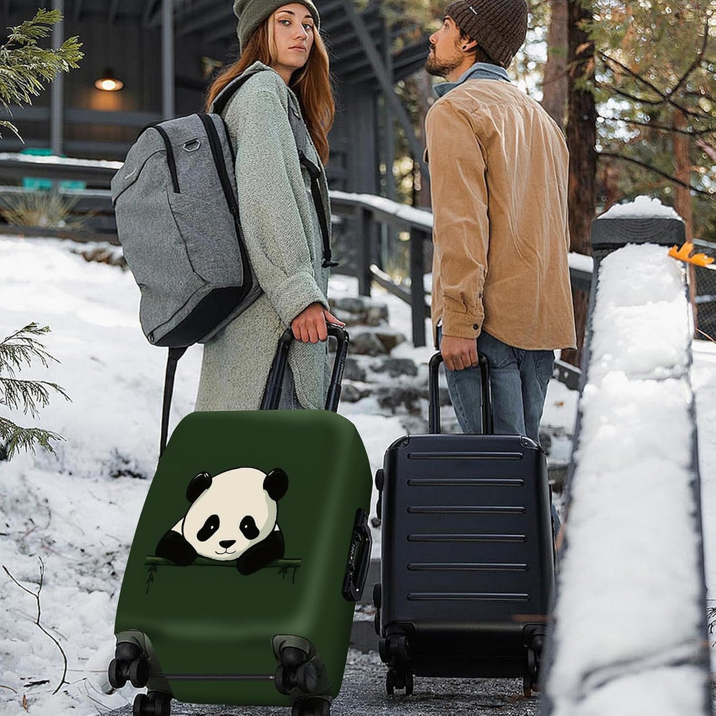 ANNA QUEEN Panda Luggage Cover, Cute Panda Design Suitcase Protector, Stretchable Washable Travel Sleeve for 32-34 Inch Luggage