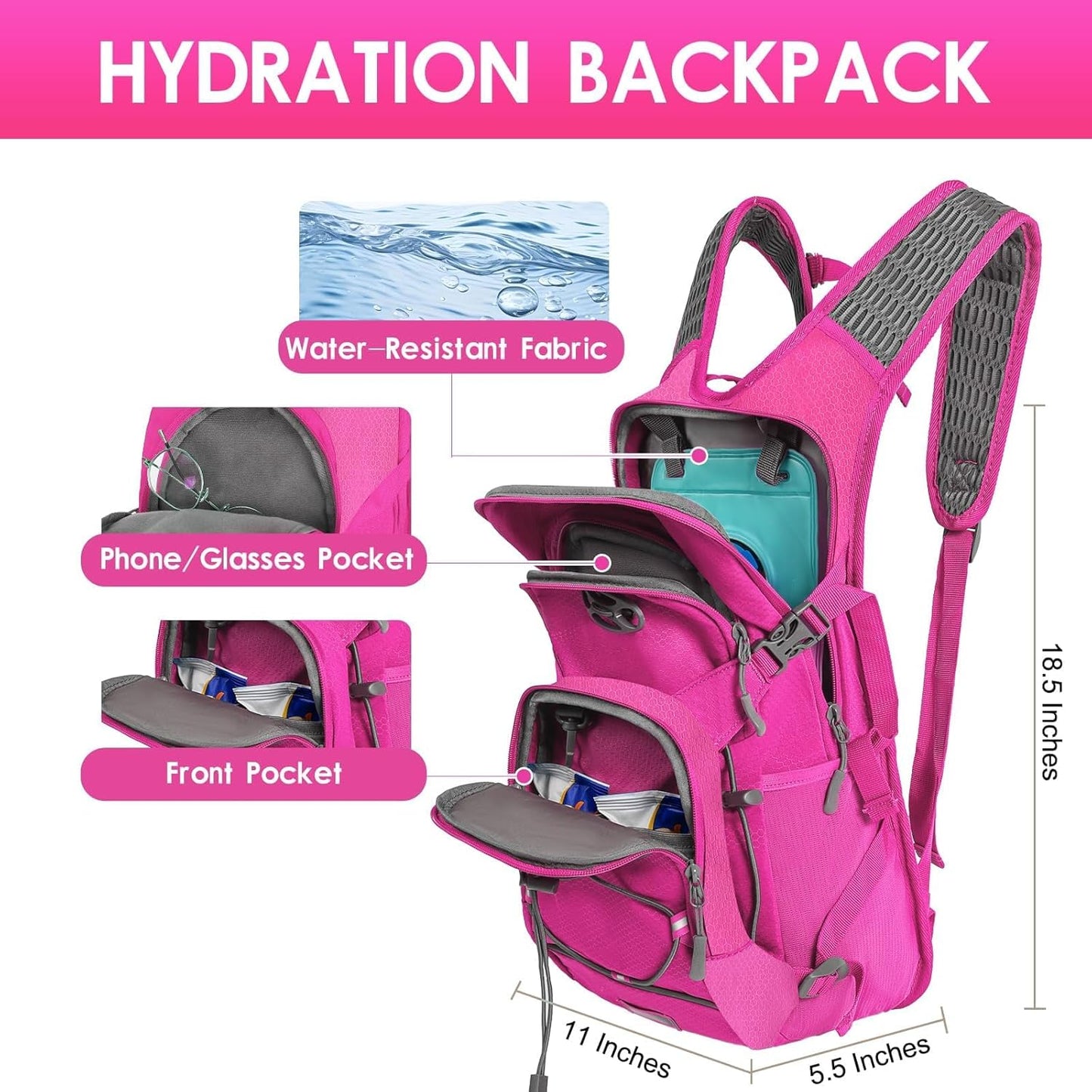 WOLT Hydration Backpack 18L Hiking Water Backpack with 2L Water Bladder for Men Women, Hydration Pack for Running Cycling Biking and Climbing