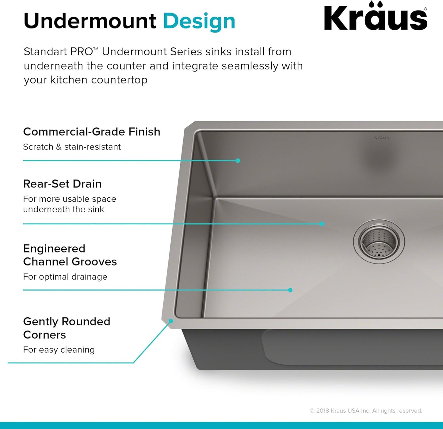 KRAUS Standart PRO™ 32-inch 16 Gauge Undermount Single Bowl Stainless Steel Kitchen Sink with WasteGuard™ Continuous Feed Garbage Disposal, KHU100-32-100-75MB