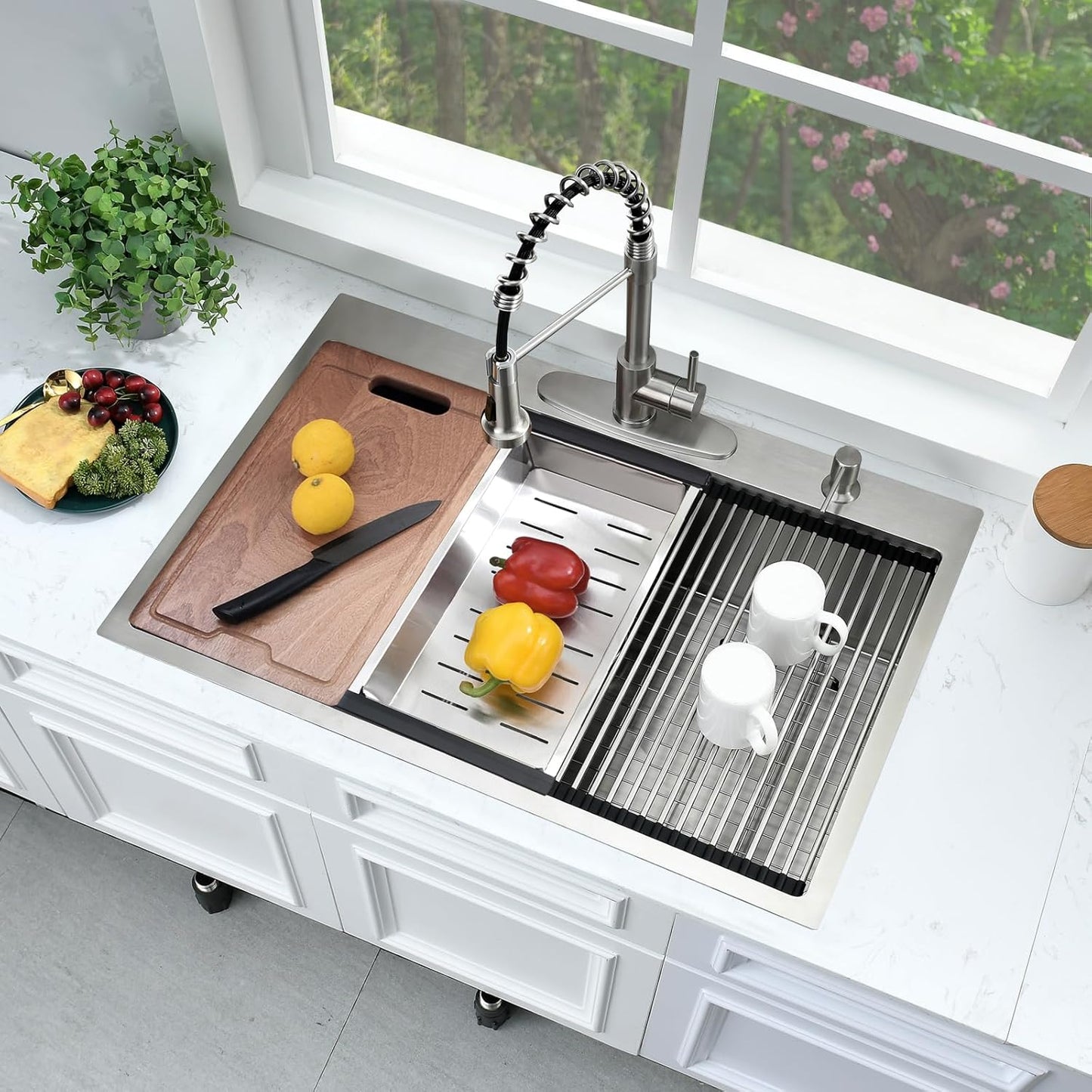 33x22 Drop In Kitchen Sink Workstation-Bokaiya Stainless Steel Kitchen Sink 33x22 Top Mount Drop In Workstation 16 Gauge 10" Handmade Deep Single Bowl Kitchen Sinks with Cutting Board