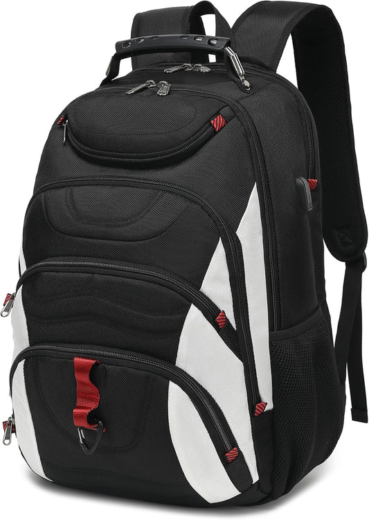 Boavan Laptop Backpack for men, 17.3 inch Laptop Bag with USB Port, Waterproof Travel Work Backpack Purse, Anti-Theft Teacher Nurse Doctor Casual Bookbags Office Business backpack，White
