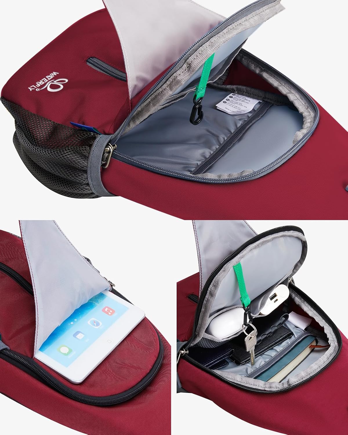 WATERFLY Crossbody Sling Backpack Sling Bag Travel Hiking Chest Bag Daypack