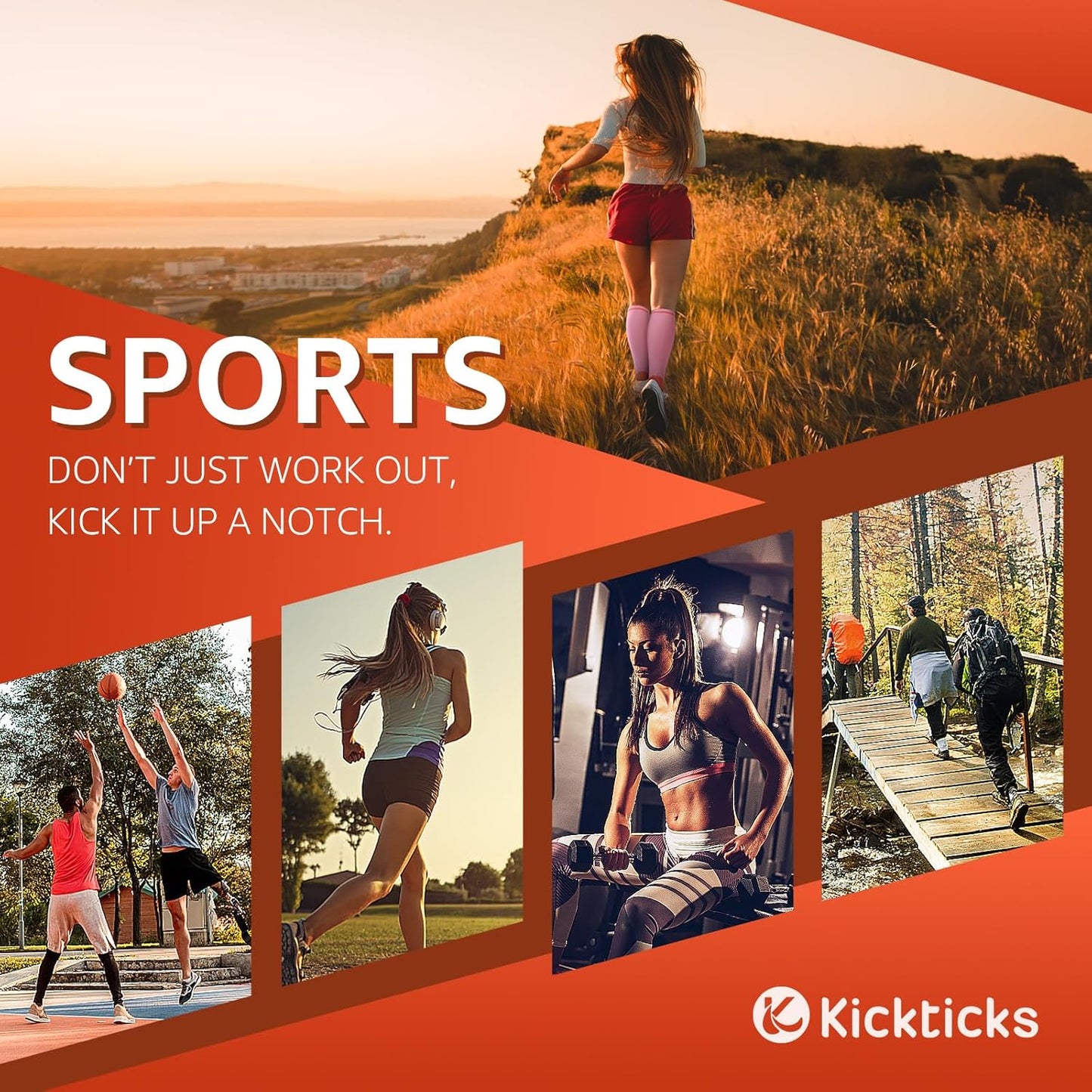 Kickticks 4 Pairs Compression Socks for Woman & Man Unisex 20-30mmHg Knee high Plus Size Wide Calves for Flying Running…