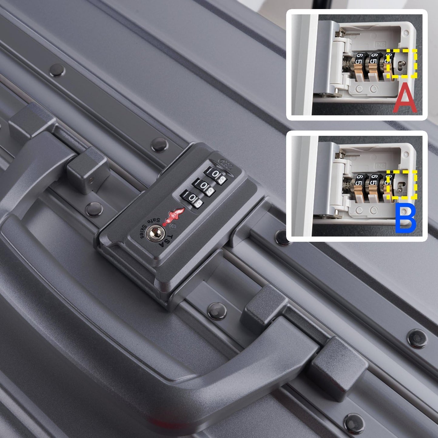 TRAVELKING All Aluminum Luggage Zipperless Hard Shell Luggage Case with TSA Lock Spinner Alloy Metal Suitcase (Grey, 24")