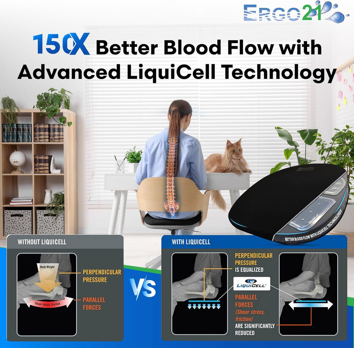 Original Seat Cushion with LiquiCell Technology – Tailbone, Sciatica, Hip & Lower Back Pain Relief – Car Seat Cushion, Office Chair, Truck, Travel, Home – 18"x17"x2"