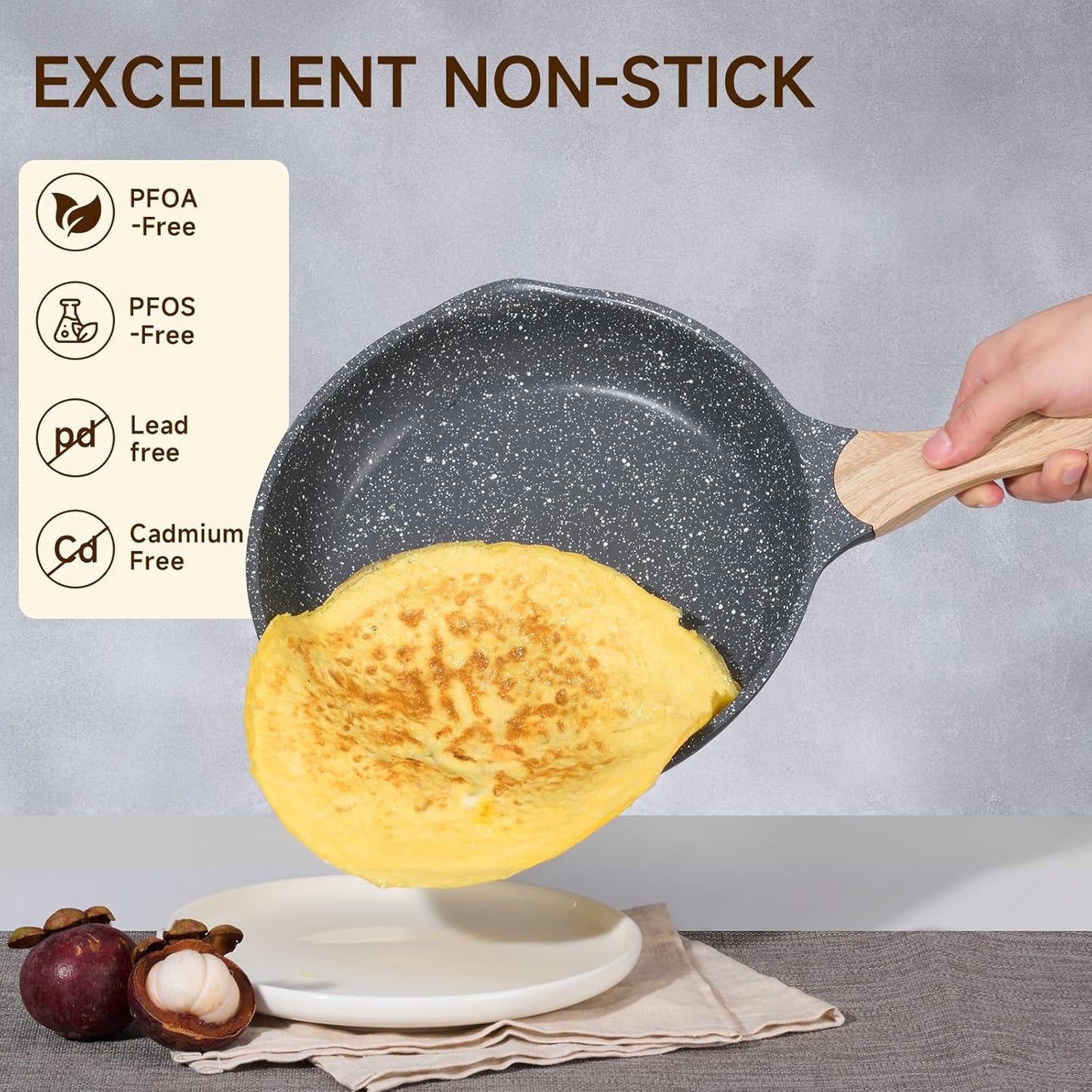 JEETEE Pots and Pans Set Non Stick 23pcs, Healthy Kitchen Cookware Sets, Induction Cooking Set W/Gray Frying Pans, Saucepans, Sauté & Griddle & Crepe Pan (PFOA, PFAS Free)