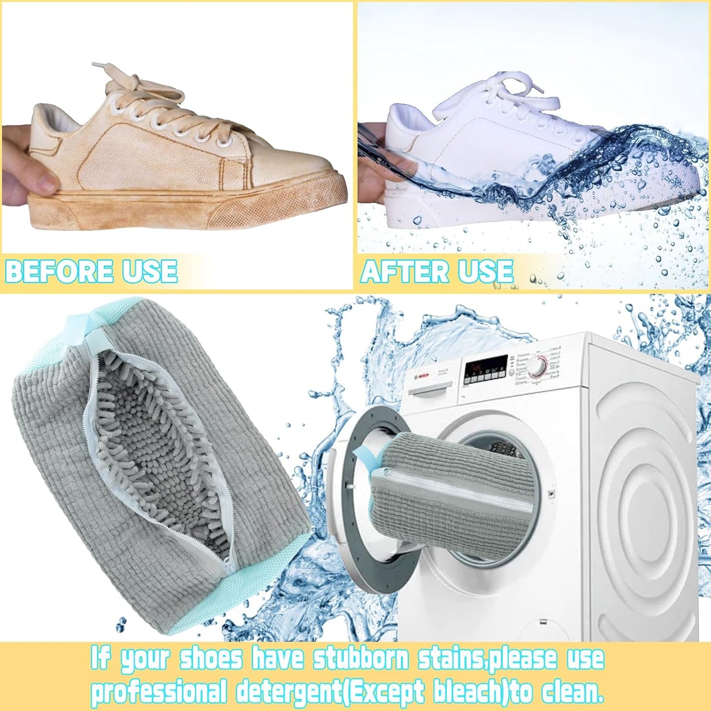 2PCS Shoe Washing Machine Bgs,Laundry Shoe Bags for Washer and Dryer, Reusable and Durable Zipper Sneaker Shoe Washing Bag, Tennis Shoe Cleaning Bag for All Shoe Types (Grey)