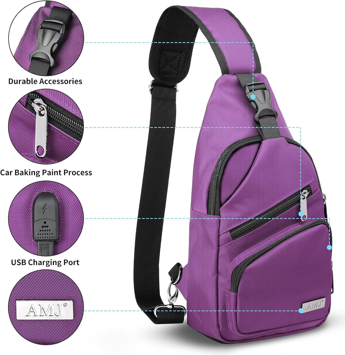 AMJ Crossbody Sling Bag Men Women, Casual Shoulder Backpack, Chest Daypack Satchel for Hiking Travel