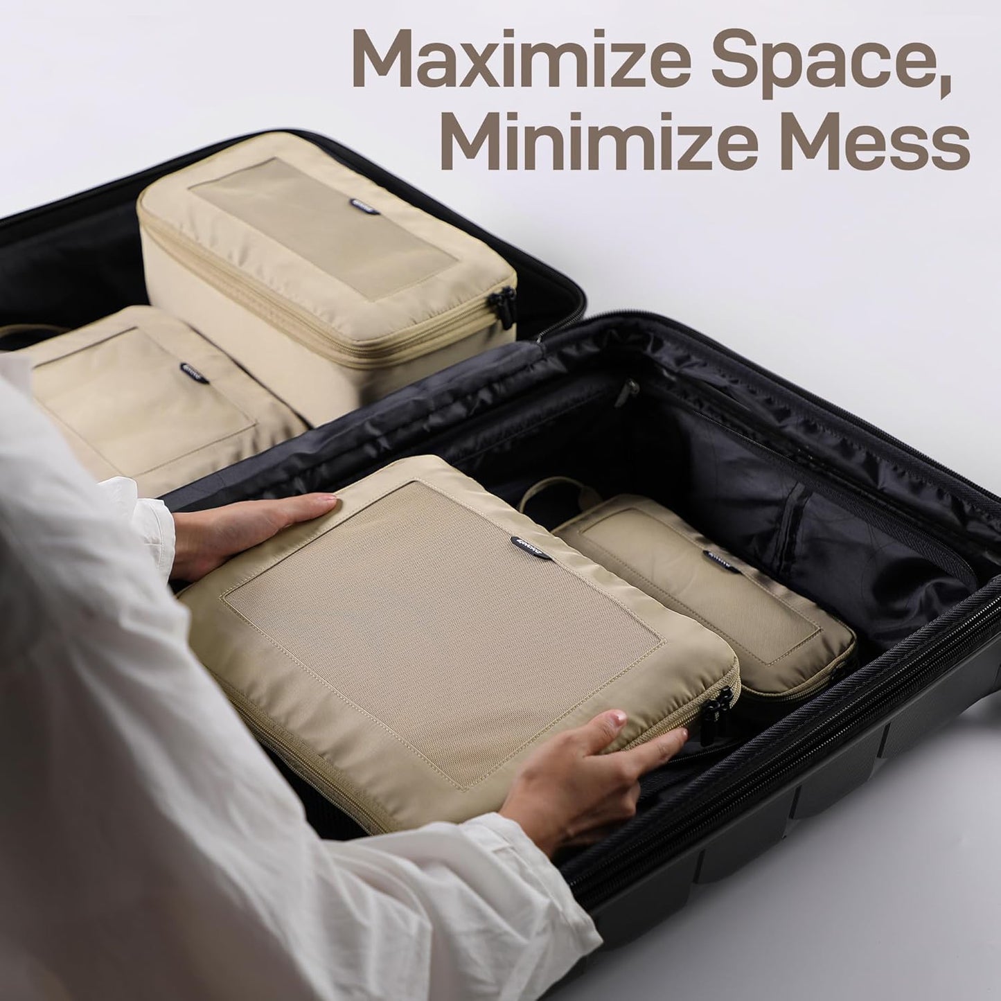 EPICKA TripCozy Compression Packing Cubes - 4 Set Durable Travel Organizer Bags with Mesh Top, Expandable Travel Accessories for Carry on, Luggage, Suitcase, Backpack (Khaki)