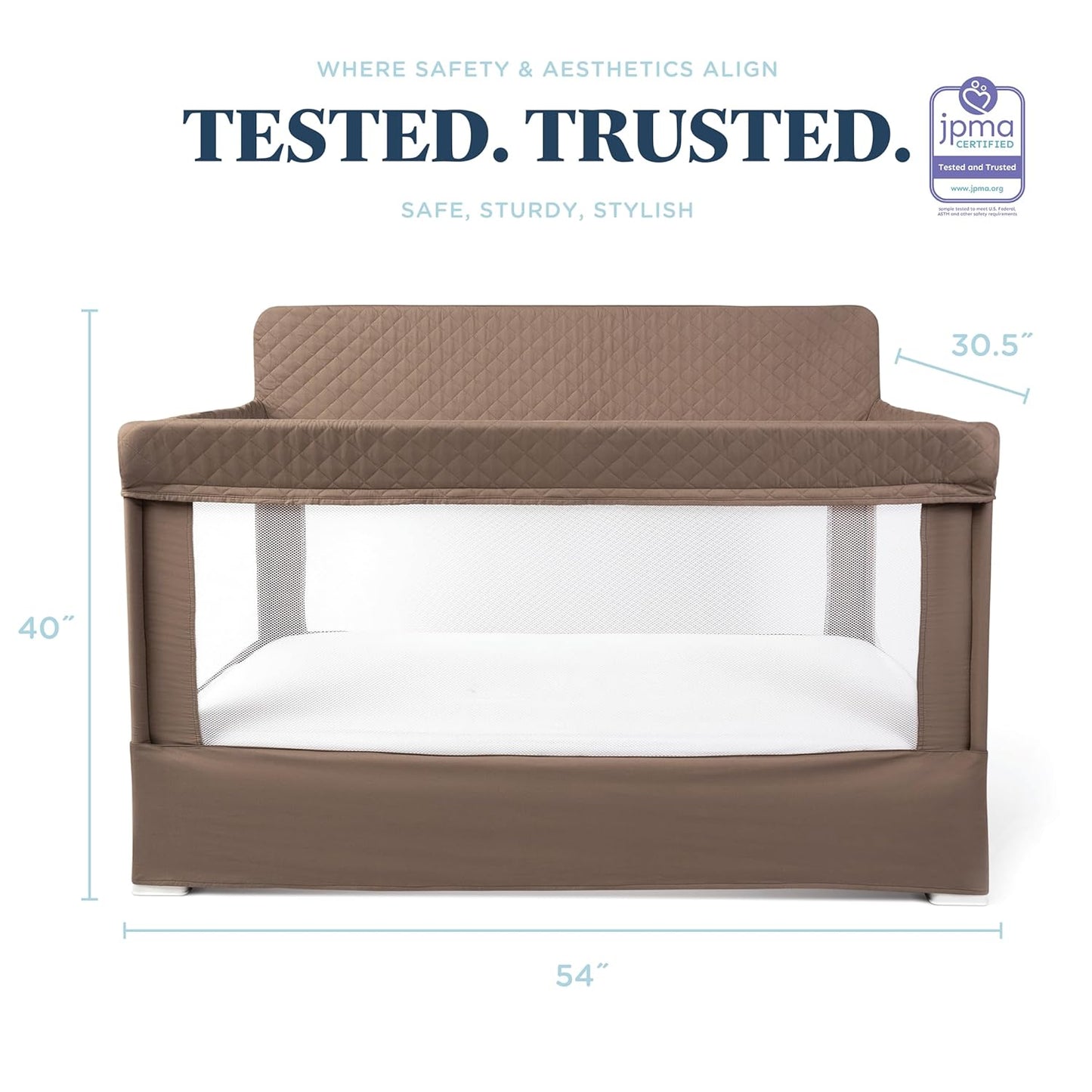 Baby Delight Lunaire Full Size Crib | Breathable Mesh Baby Crib | Tool-Free Assembly Baby Bed | 100% GOTS Certified Organic Cotton Fabric | Organic Mocha