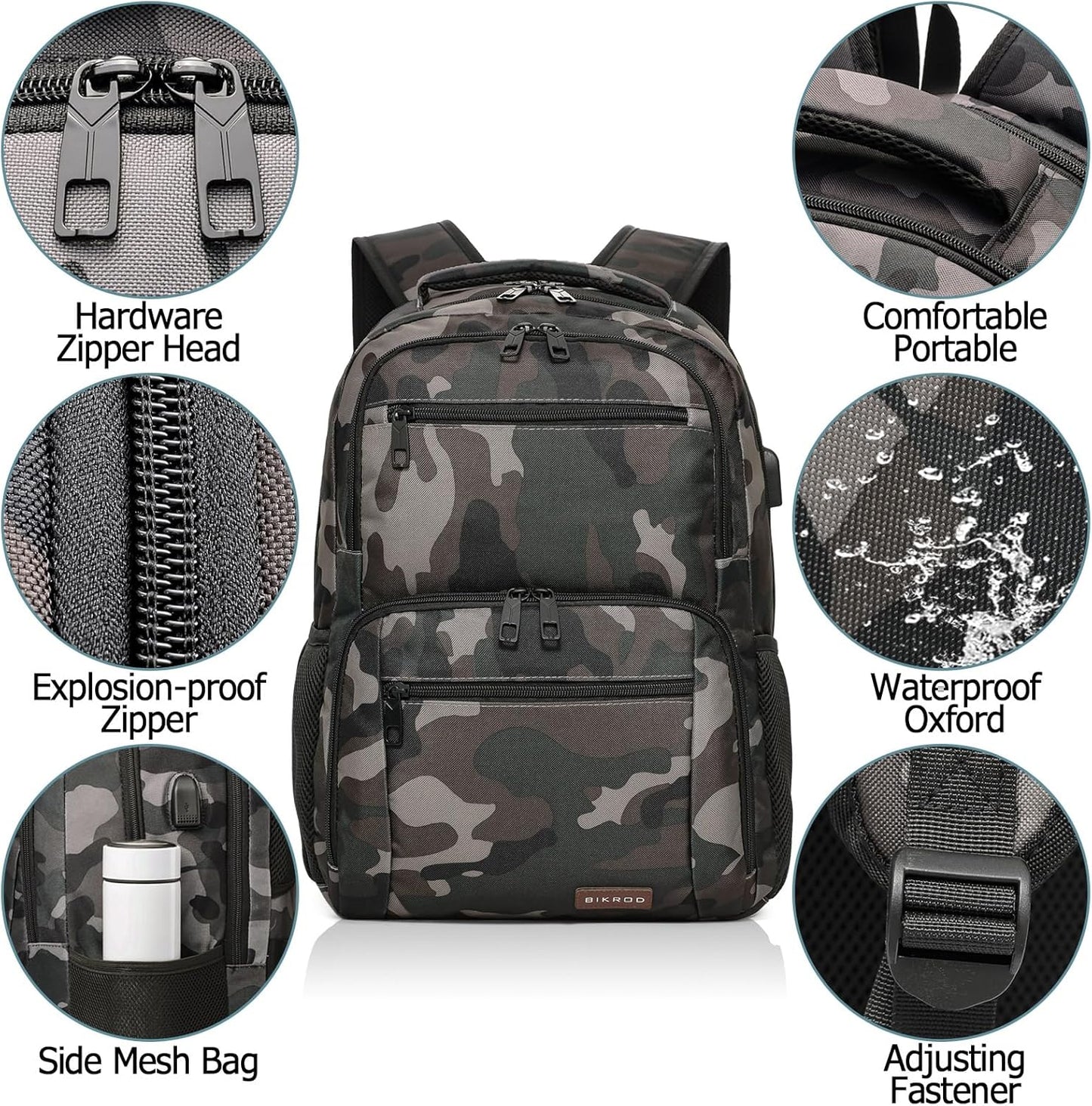 BIKROD Backpack for Boys Men, School Backpack for Teens Girls, Lightweight Casual High School Bookbag, Daily-use Travel Laptop Backpack with USB Charging Port Fits 15.6 Inch Notebook