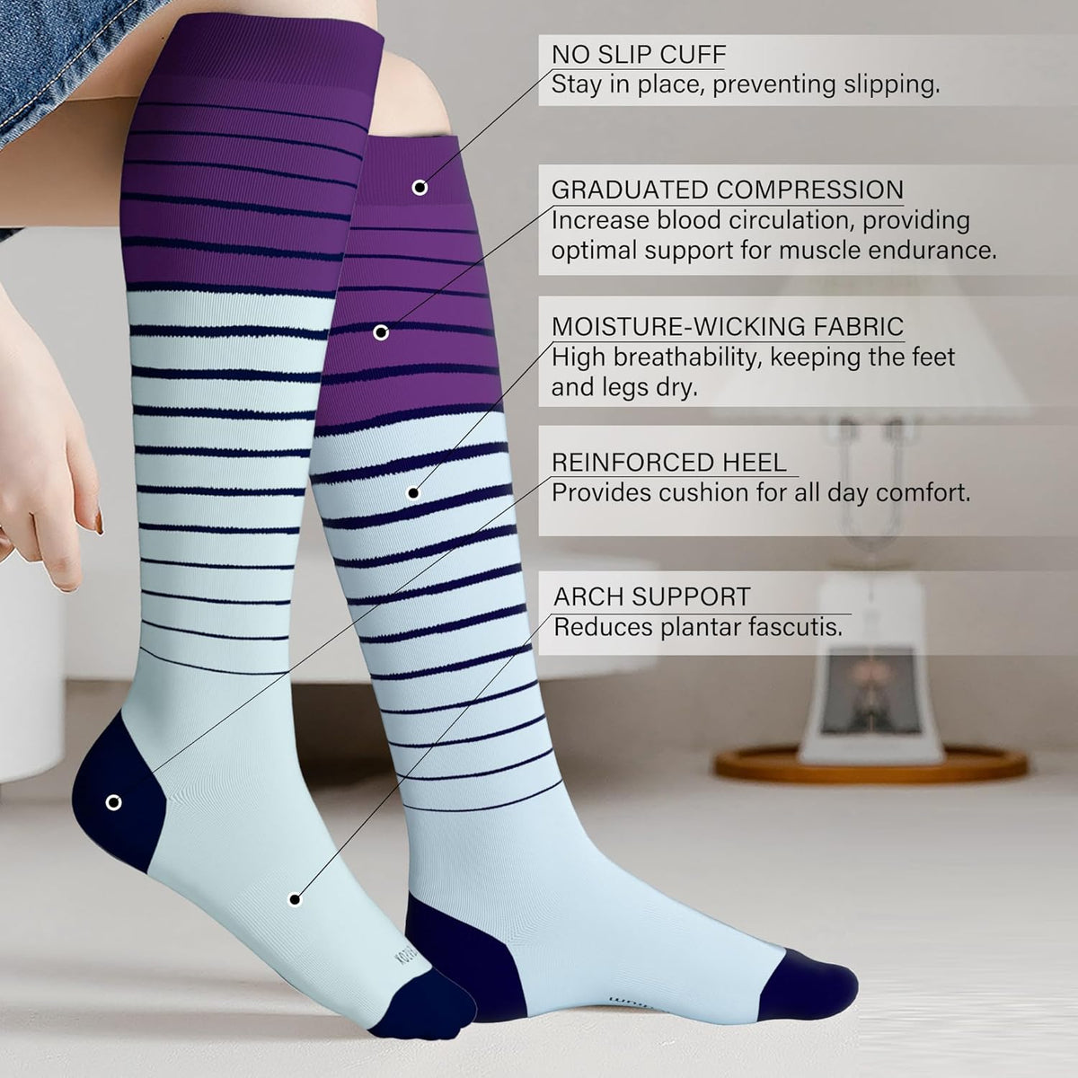 LEVSOX Compression Socks for Pregnant Women 20-30 mmHg Knee High Cute Funny Mens Supports Socks for Nurses, Medical, Travel