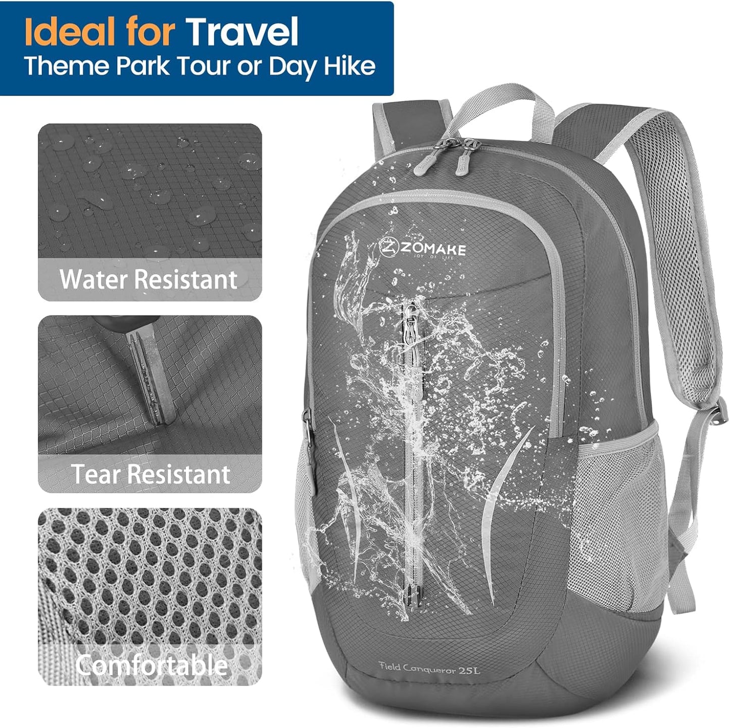ZOMAKE Ultra Lightweight Packable Backpack 25L, Foldable Hiking Backpacks Water Resistant Small Folding Daypack for Travel(Dimgray NEW)