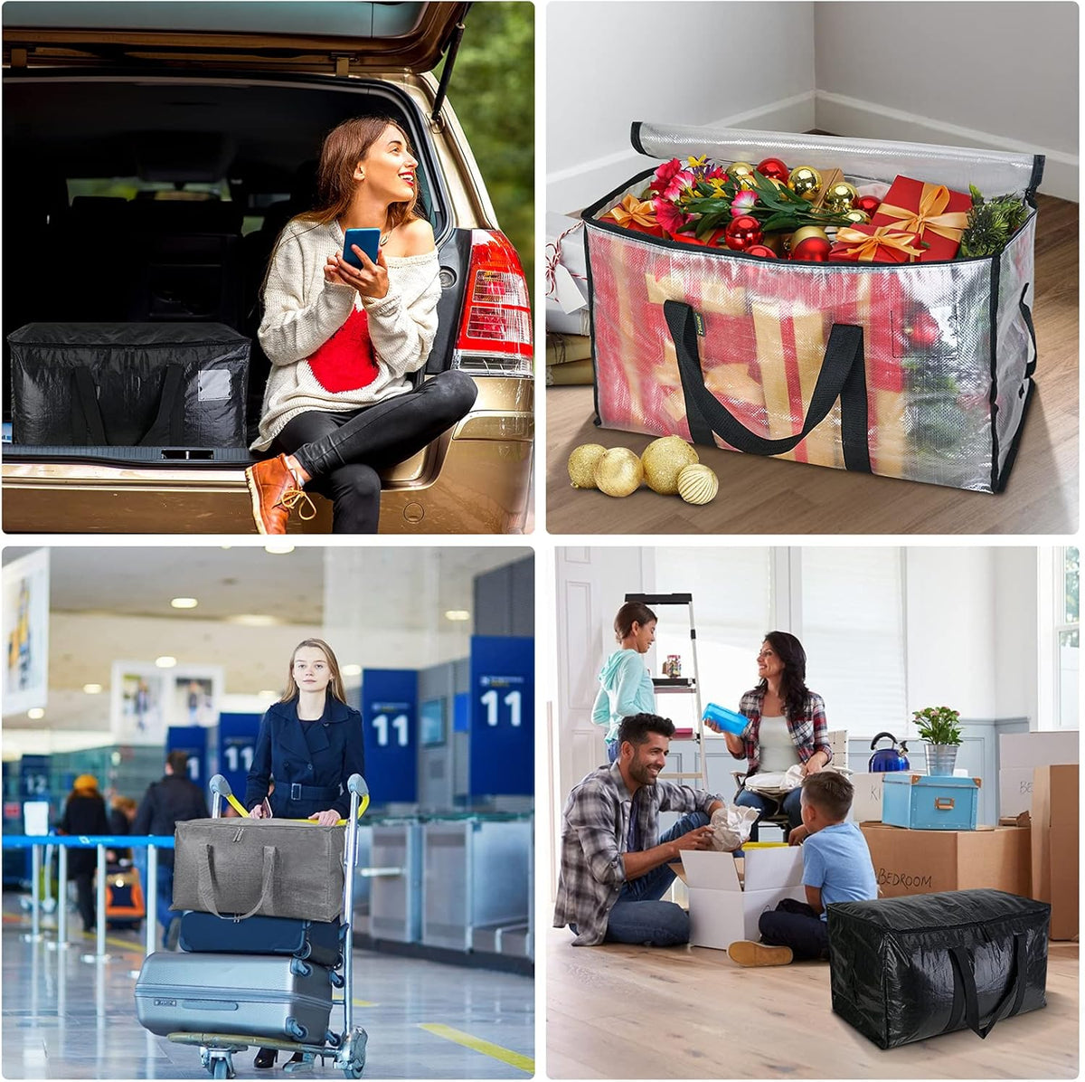 BALEINE 4-Pack Oversized Moving Bags with Reinforced Handles, Heavy-Duty Storage Tote for Clothes, Moving Supplies (Clear, 4-Pack)