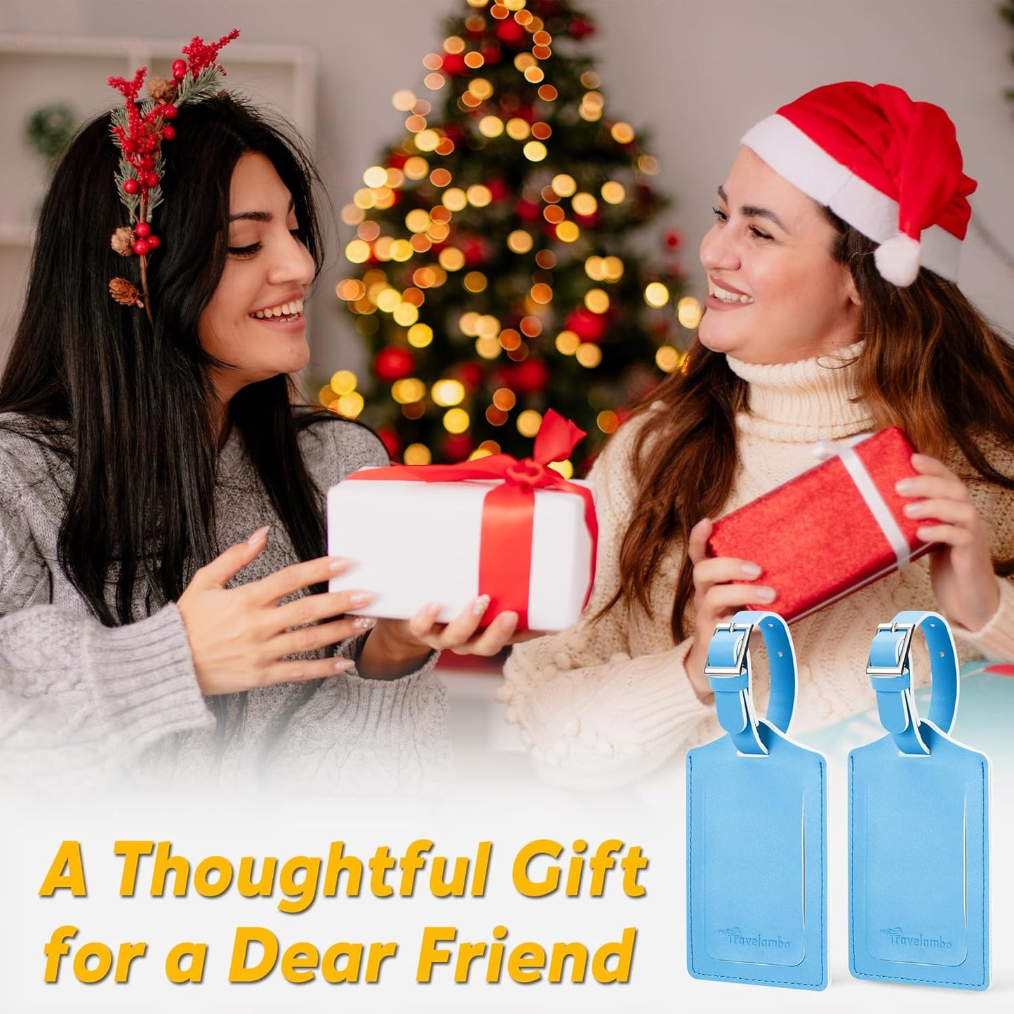Travelambo Luggage Tags for Suitcases Faux Leather Privacy Protection 2 Pack Bag Tags Travel Accessories Essential, Light Blue