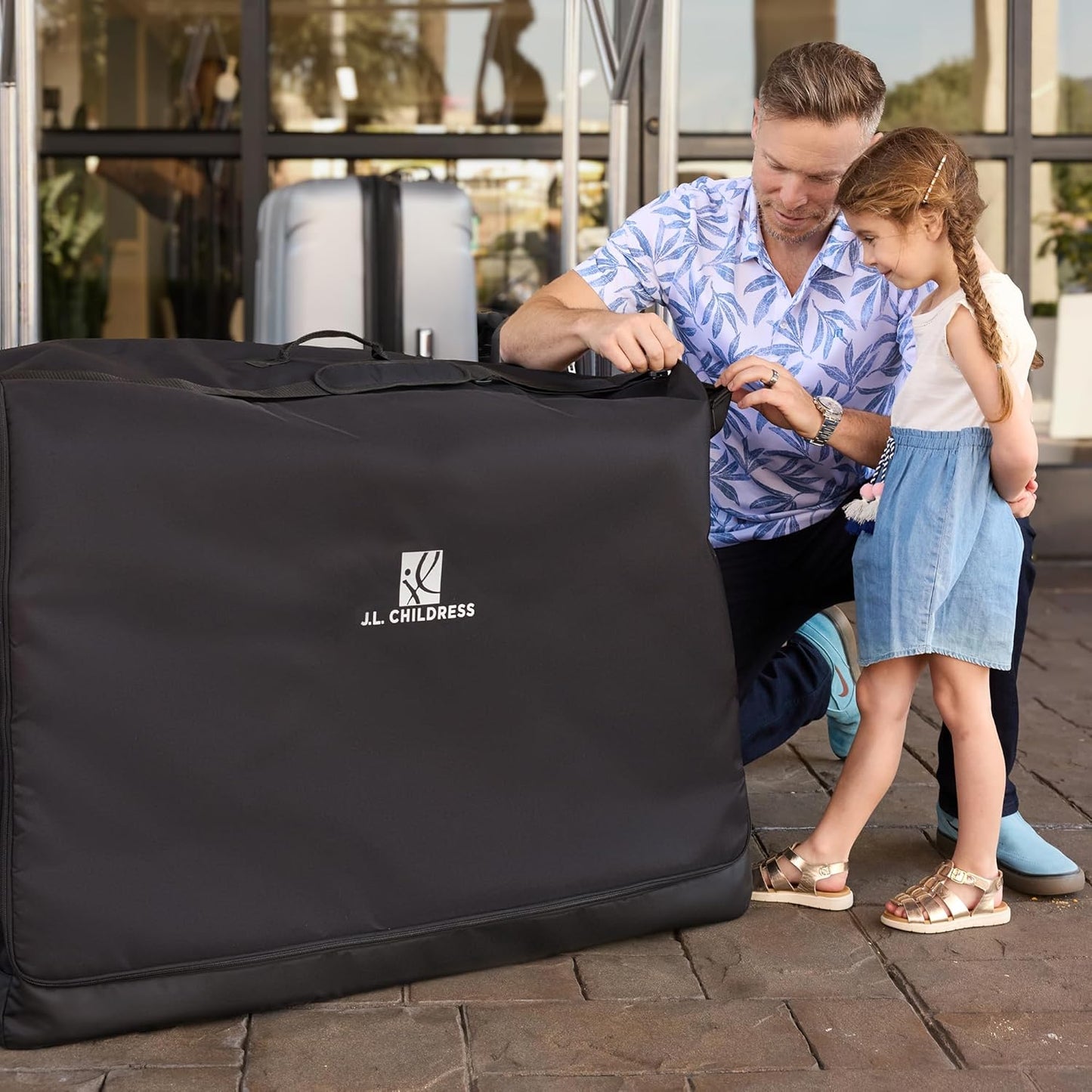 J.L. Childress Universal Stroller Travel Bag for Airplane - Fits Most Baby Strollers, Flying Essentials, Airport Accessories for Gate or Luggage Check, ID Card, AirTag Compatible - Large, Unpadded