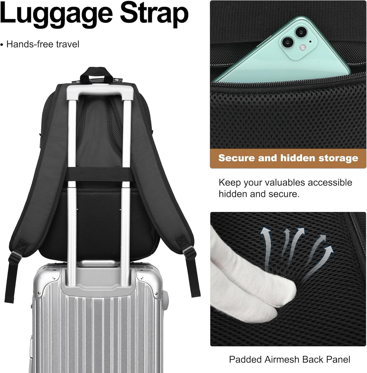 Boavan Laptop Backpack for men, 17.3 inch Laptop Bag with USB Port, Waterproof Travel Work Backpack Purse, Anti-Theft Teacher Nurse Doctor Casual Bookbags Office Business backpack，Black&Dark Grey
