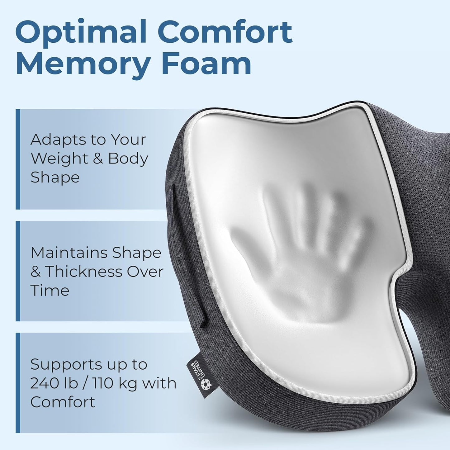 Seat Cushion for Office Chairs - Fits 18"x14" Seats, Tailbone, Coccyx Pain Relief - Butt, Pressure & Sciatica Relief - Gaming, Wheelchair, Car & Desk Pillow, Black