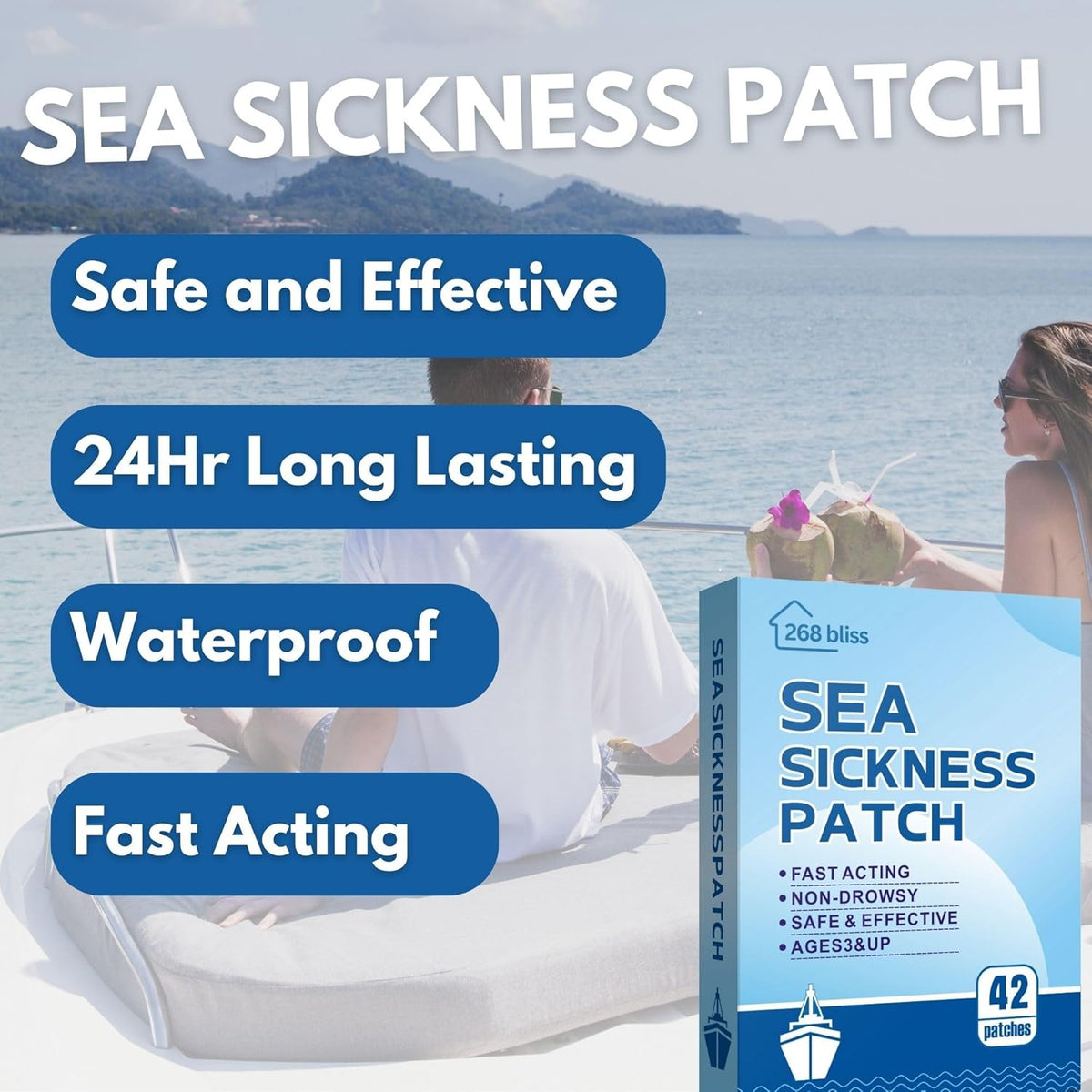 Sea Sickness Patch for Cruise - Cruise Must Haves - Cruise Ship Essentials for Carnival, Princess, Norwegian, Holland America, MSC & Major Cruise Lines-Travel Essentials for Adults and Kids