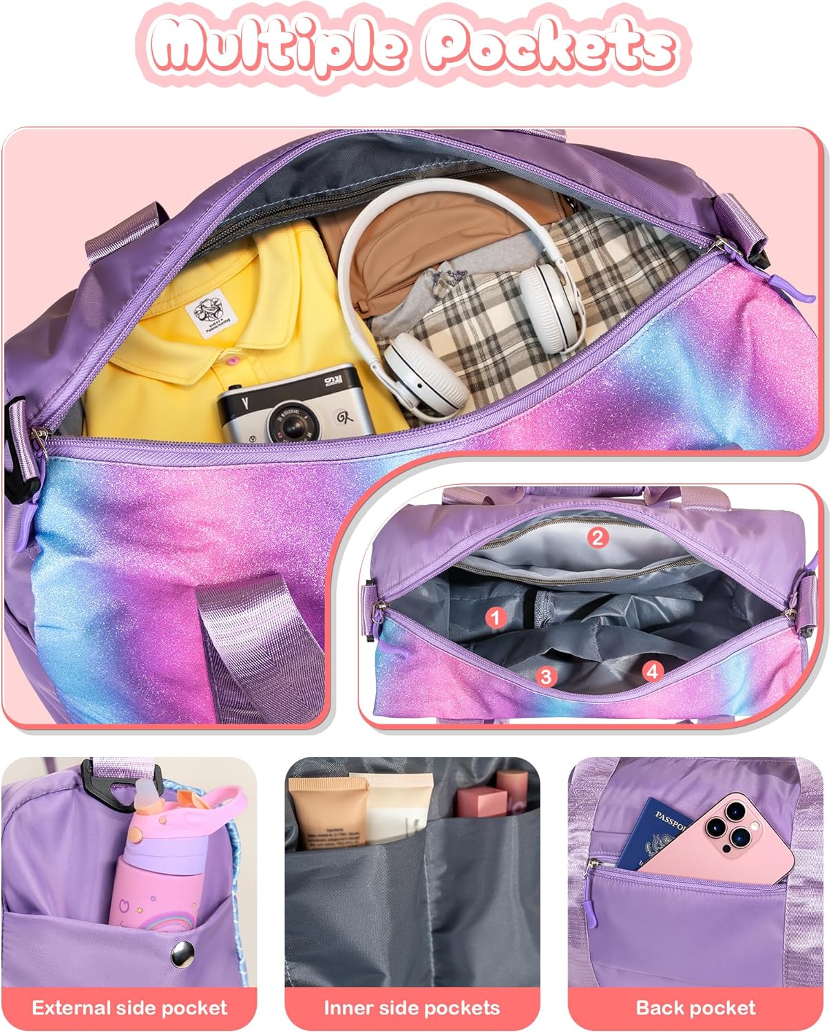 Birthday Gift for Granddaughter-Girl Gym Bag with Shoe Compartment, Kid Personalized Weekender Overnight Bags, Initial Travel Tote with Makeup Pouch, Christmas Gifts for Girls (Letter Z)
