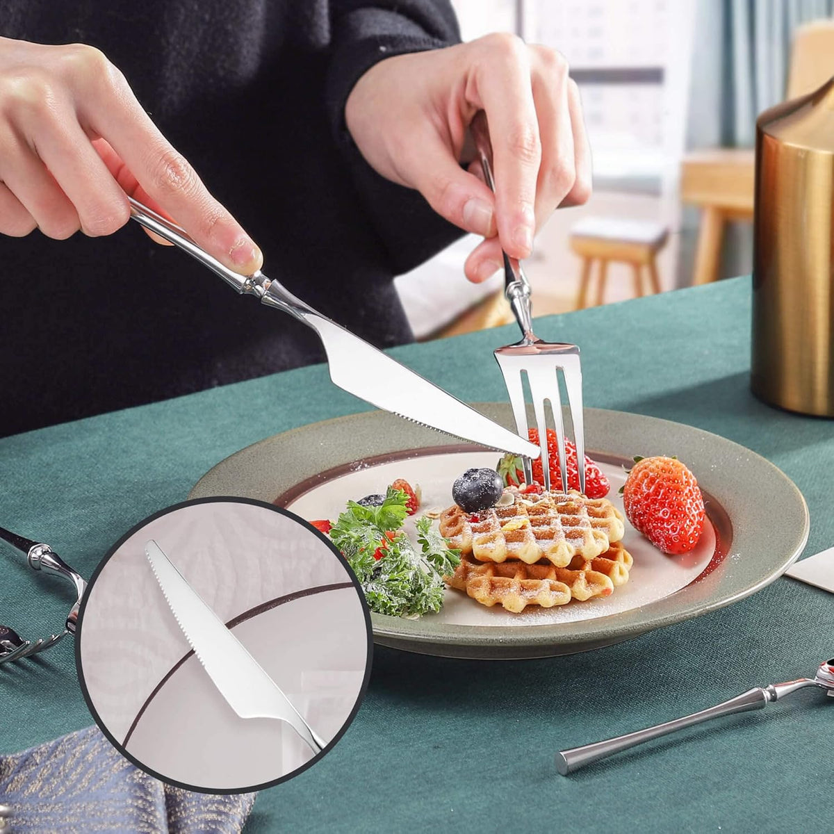 20-Piece Silverware Set for 4,Modern 18/10 Stainless Steel Flatware Set,Unique Rustic Cutlery Utensils Set,Spoon and Fork Set for Home, Restaurant,Wedding,Mirror Polished,Dishwasher Safe