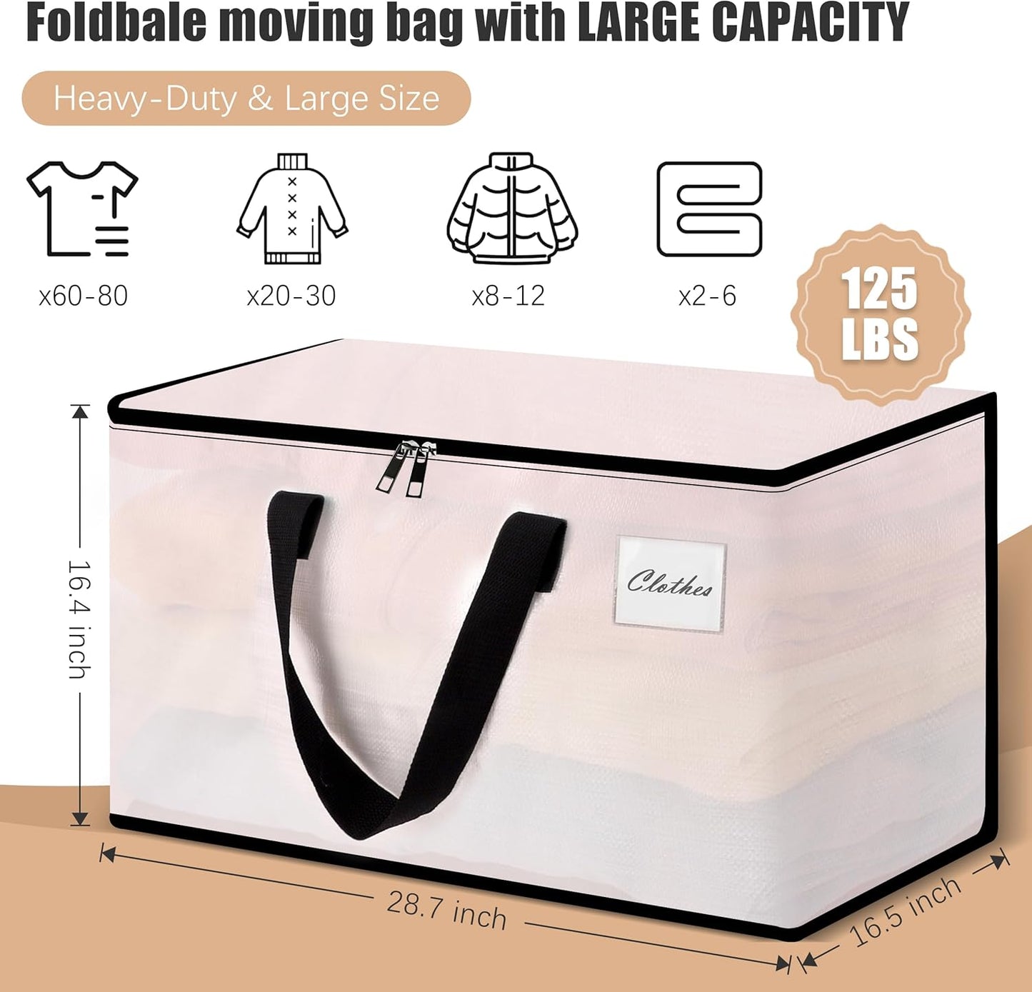 Heavy Duty Moving Bags - Extra Large Packing Bags and Storage Totes, Collapsible and Foldable Option for Moving and Storage, Clear, 125 L - 12 Pack