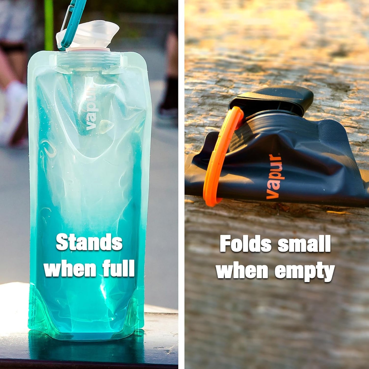 Vapur Flexible, Collapsible Wide Mouth Anti-Bottle with Detachable Carabiner, 23 Ounce, Olive, Pack of 2