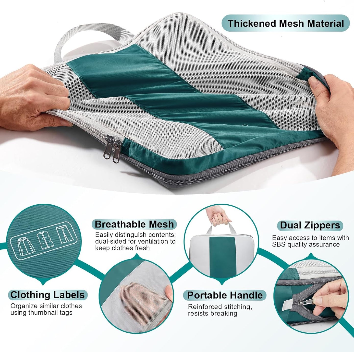 8 Set Compression Packing Cubes for Travel Essentials,Compressible Expandable Packing Cubes for Suitcase,OlarHike Luggage Organizer Bags for Travel,Handy Helper for Organizing Clothes(Dark Blue Green)