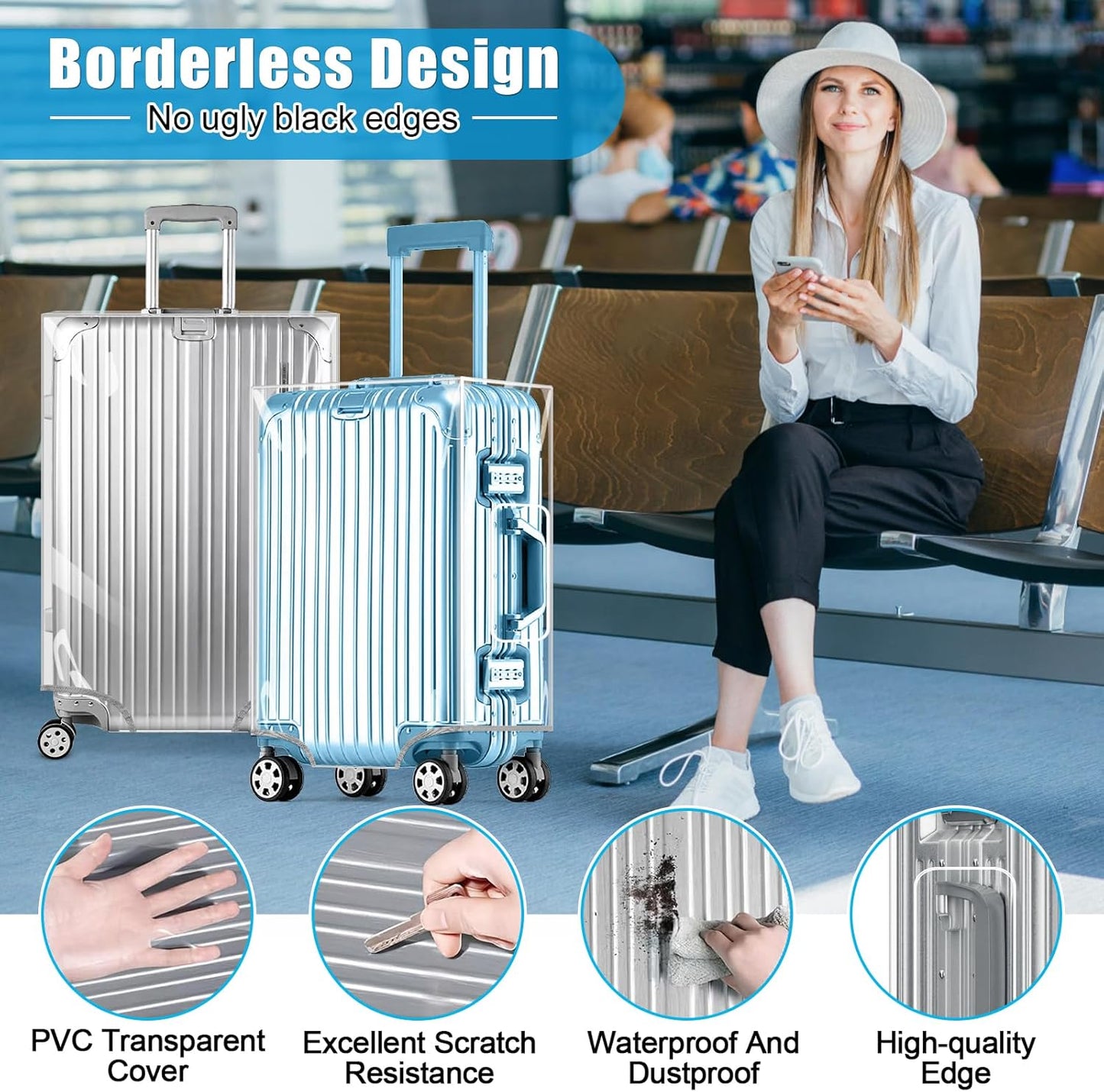 Yotako Clear PVC Suitcase Cover Tough Protector, 24 Inch Luggage Covers for Wheeled Suitcase 24"