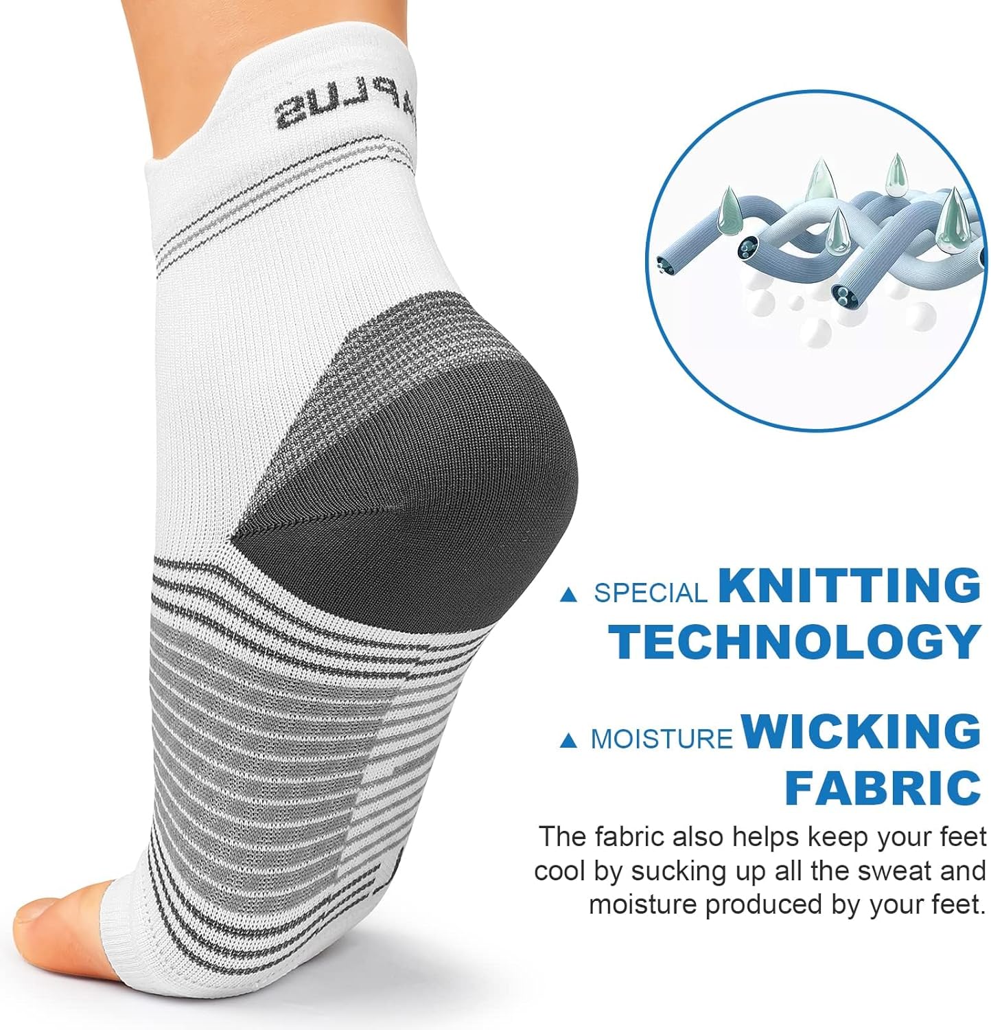 Plantar Fasciitis Sock (6 Pairs) for Men and Women, Compression Foot Sleeves with Arch and Ankle Support (White, Large)