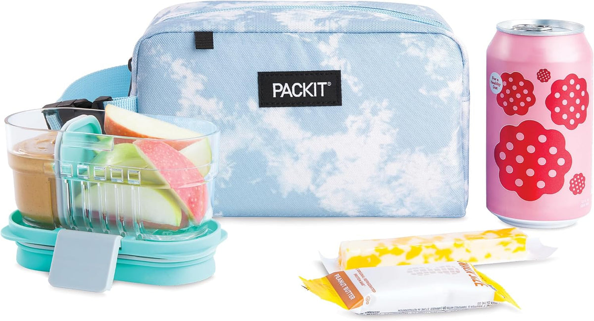 PackIt® Freezable Snack Box, Blue Sky, Built with ECOFREEZE® Technology, Collapsible, Reusable, Zip Closure with Buckle Handle, Designed For Work Snacks, Fresh Snacks On the Go, Adults, and All Ages