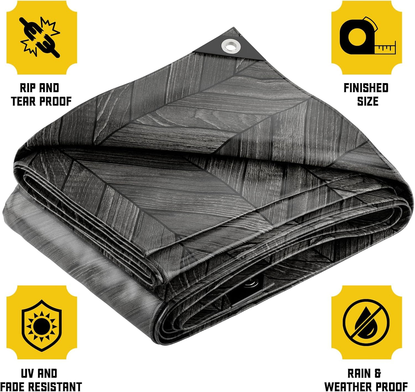 Core Tarps Extreme Heavy Duty 20 Mil Tarp Cover, Waterproof, UV Resistant, Rip and Tear Proof, Poly Tarpaulin with Reinforced Edges for Roof, Camping, Patio, Pool, Boat (Grey Wood/Black 12′ X 12′)