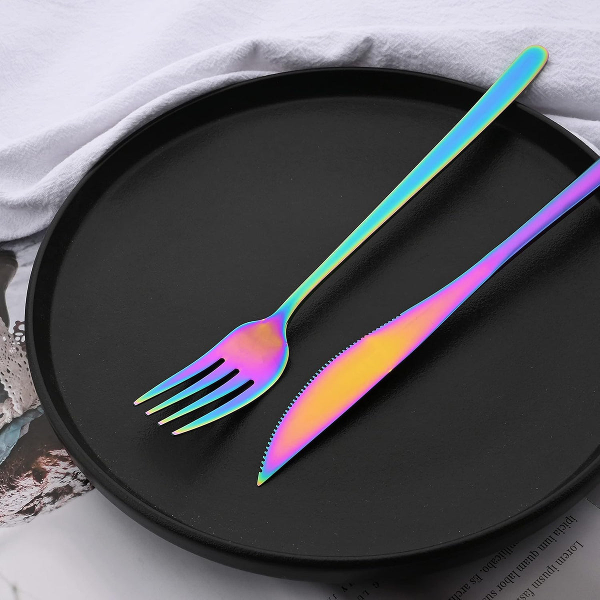 20 Pieces Silverware Set 304 Stainless Steel, Healthy & Eco-Friendly Silver Travel Mirror Polished Rainbow Knife Fork Spoon Salad Fork Dessert Spoon Flatware Set, Service for 4