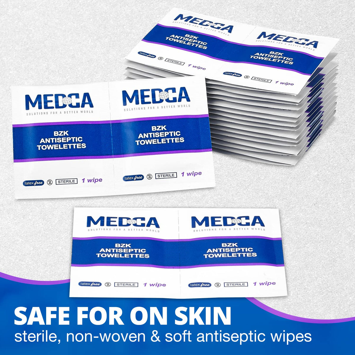 Hand Wipes – (Pack of 300) Benzalkonium Chloride Swabs Individual BZK Single-Use Packets by MEDca